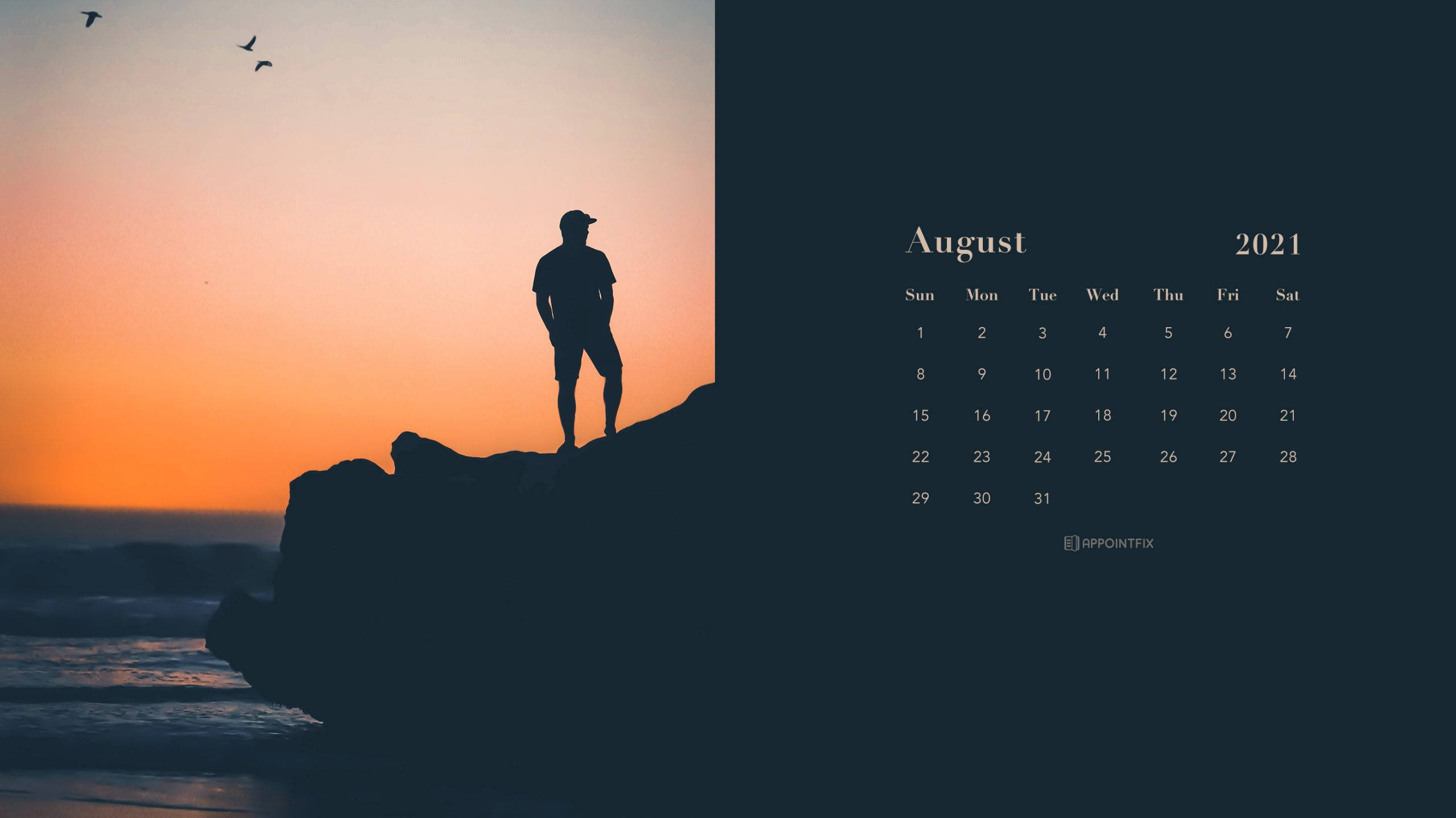 sunset, cliff, ocean, 2K Desktop Wallpaper