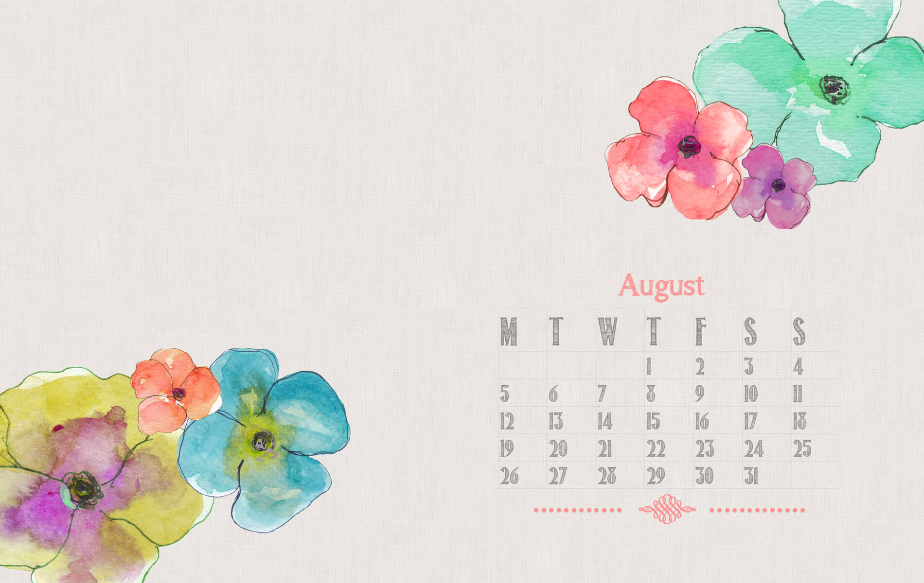 August 2021 Calendar, watercolor, floral illustrations, HD Desktop Wallpaper