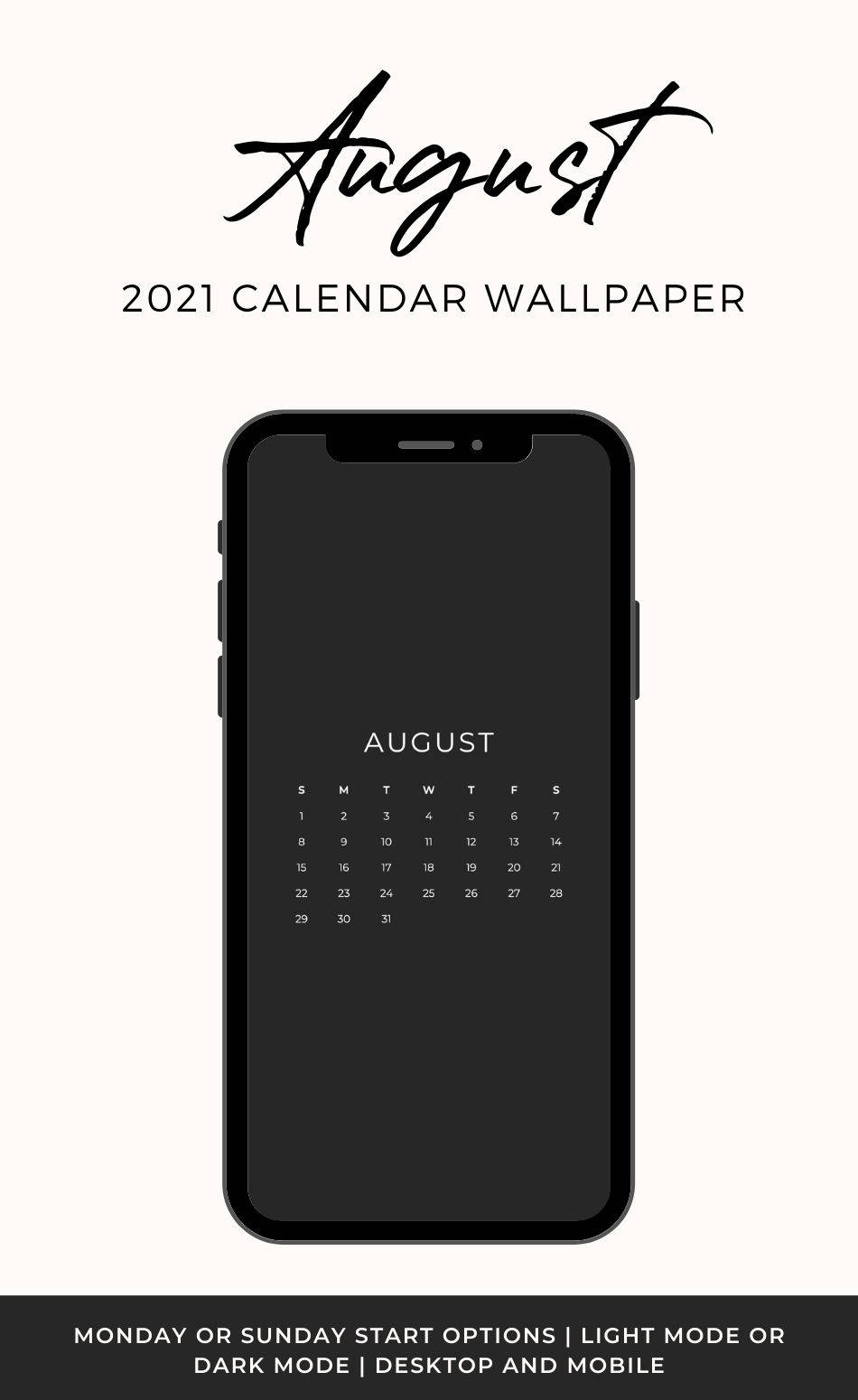 August 2021 Calendar, black smartphone, cream background, HD Phone Wallpaper