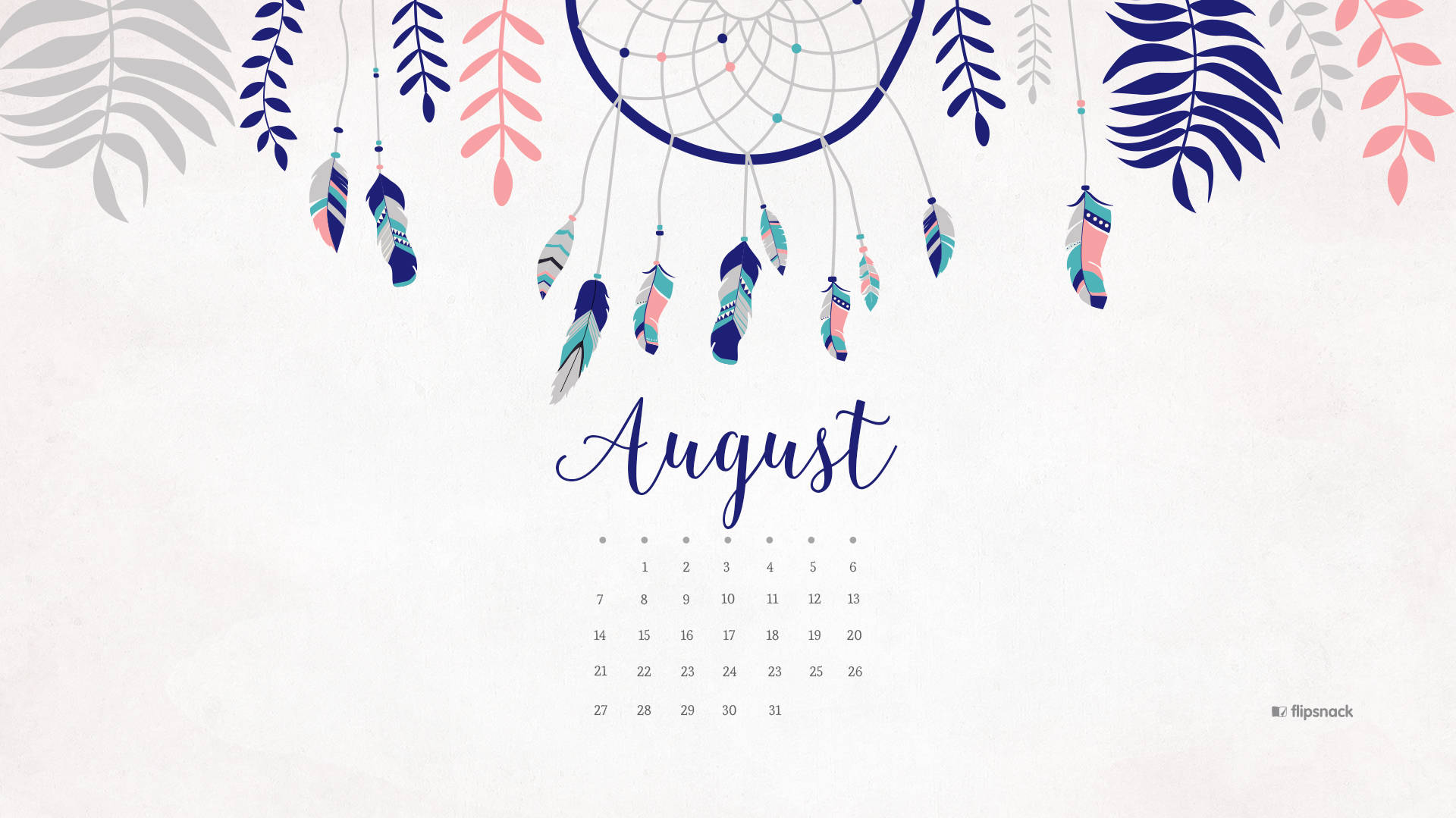 August 2021 Calendar, dreamcatcher, colorful feathers, Full HD Desktop Wallpaper