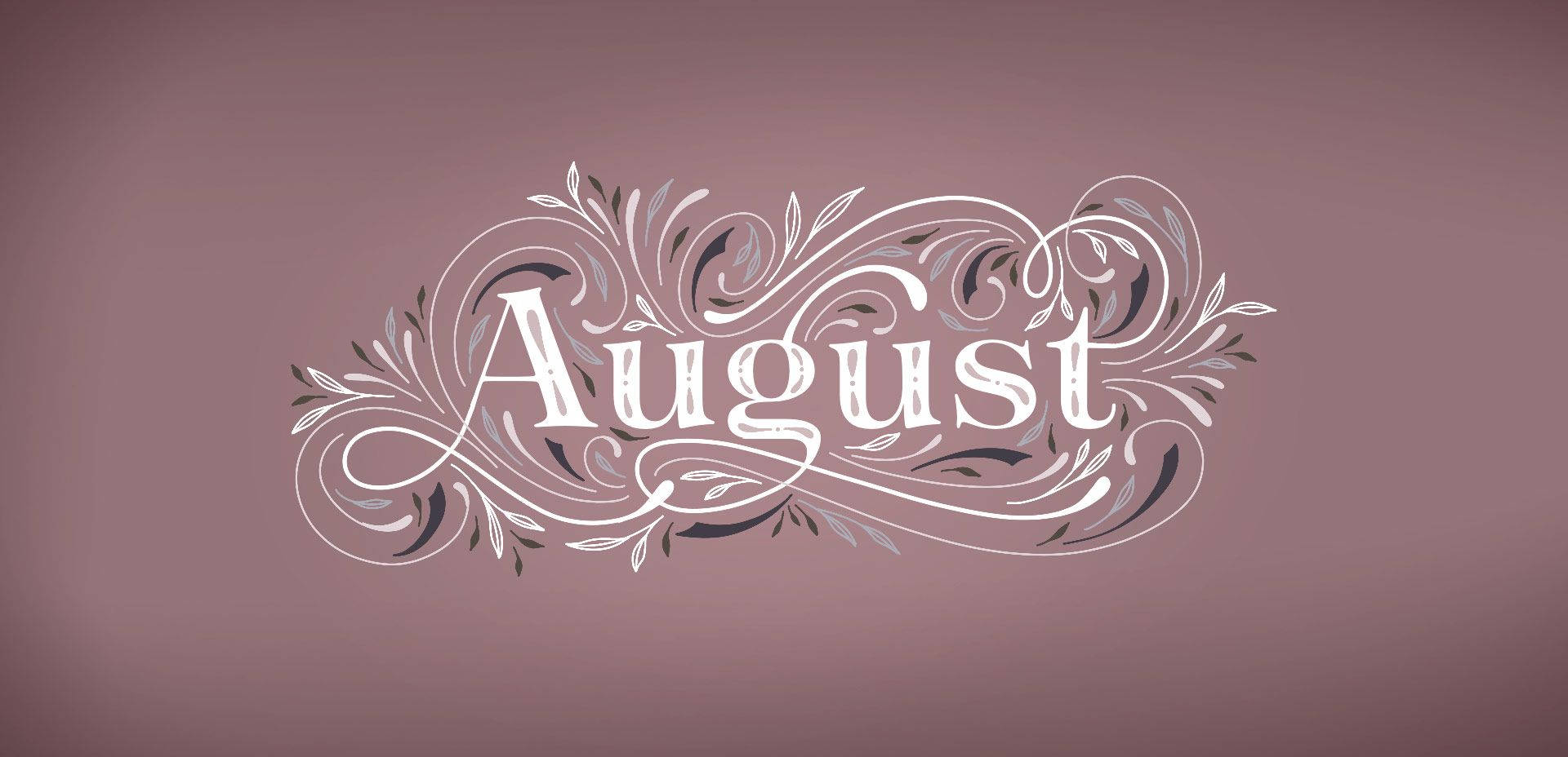 August, mauve background, white script, Full HD Desktop Wallpaper