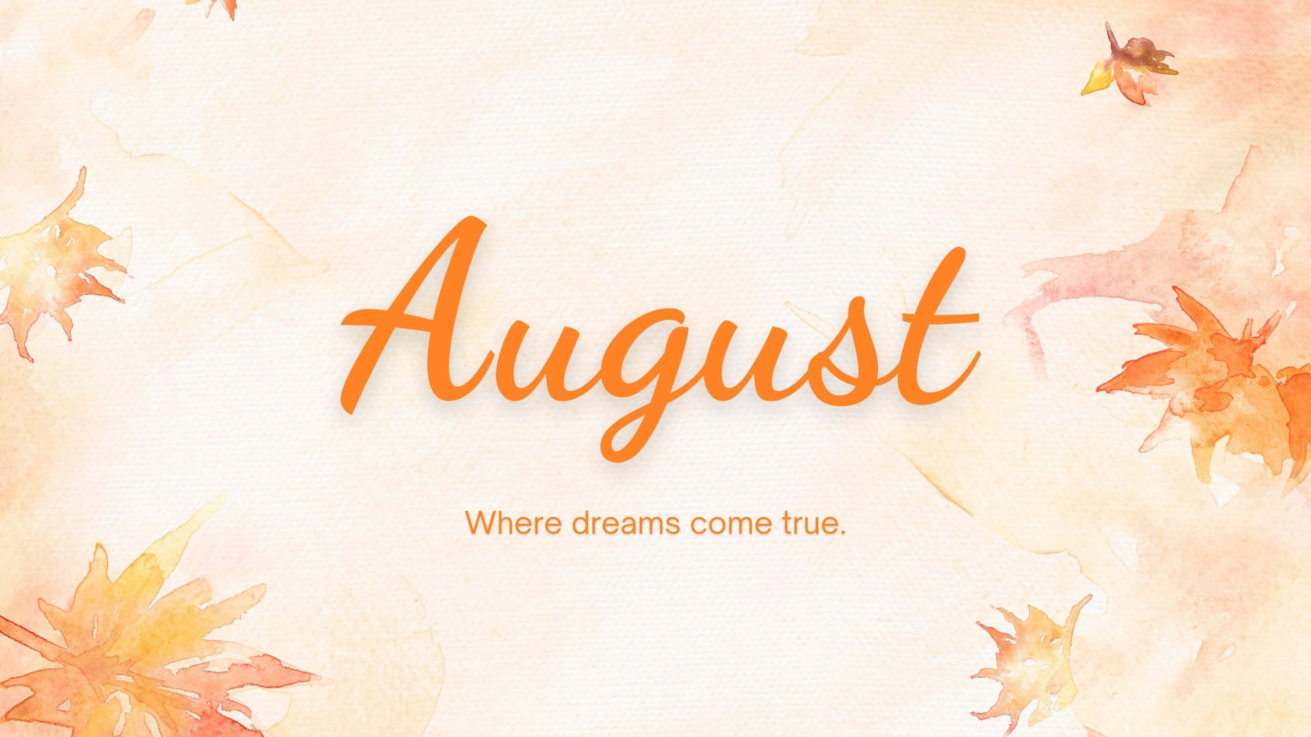 August, cursive, orange autumn leaves, 2K Desktop Wallpaper