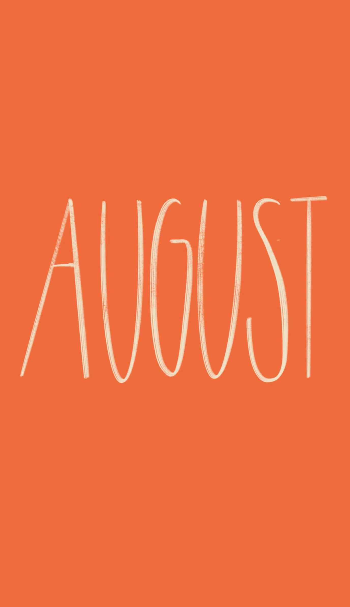 August, white brushstroke font, warm orange background, Full HD Phone Wallpaper