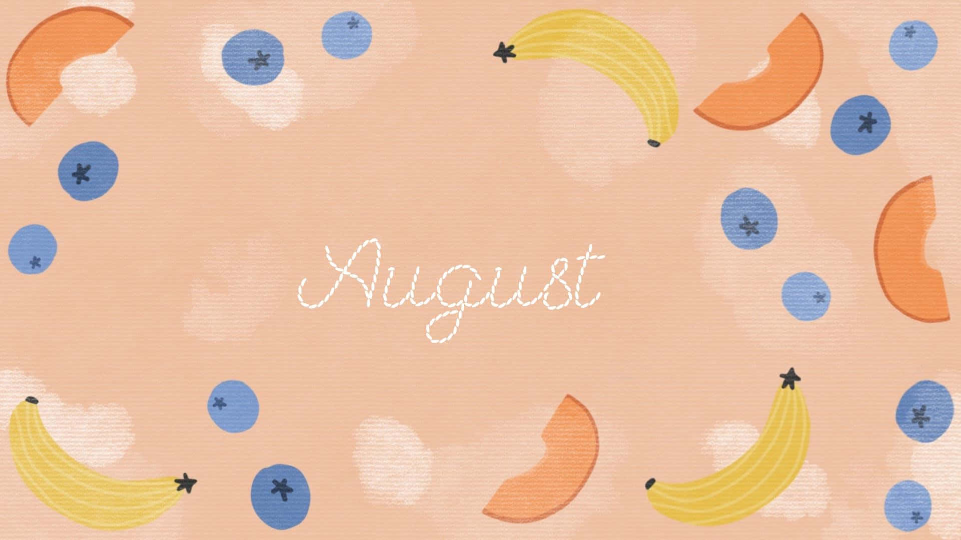 August, peachy background, illustrated bananas, Full HD Desktop Wallpaper