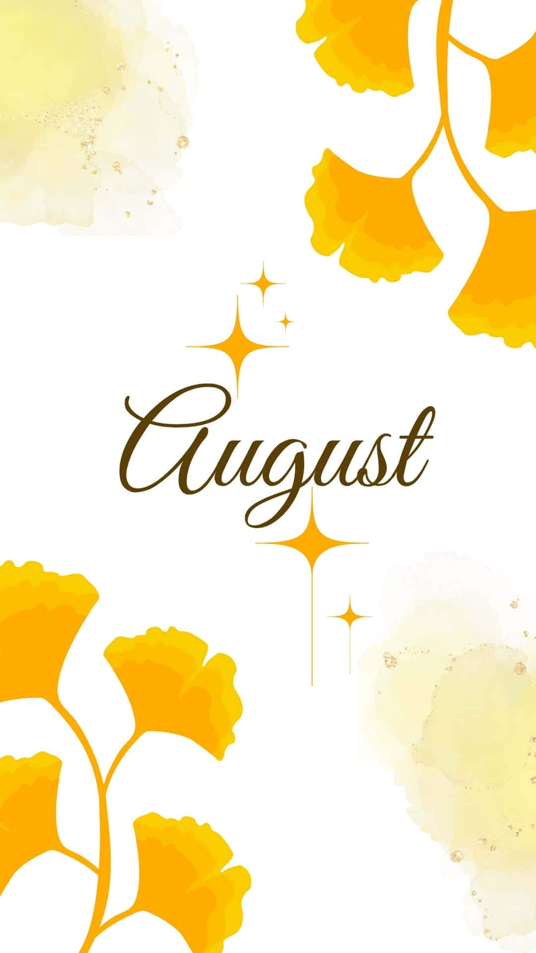 August, golden ginkgo leaves, sparkling stars, Full HD Phone Wallpaper