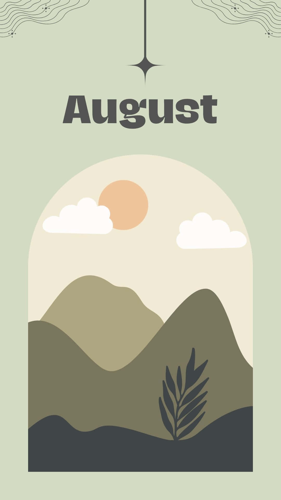 August Mountain Aesthetic, stylized mountains, sun clouds, Full HD Phone Wallpaper