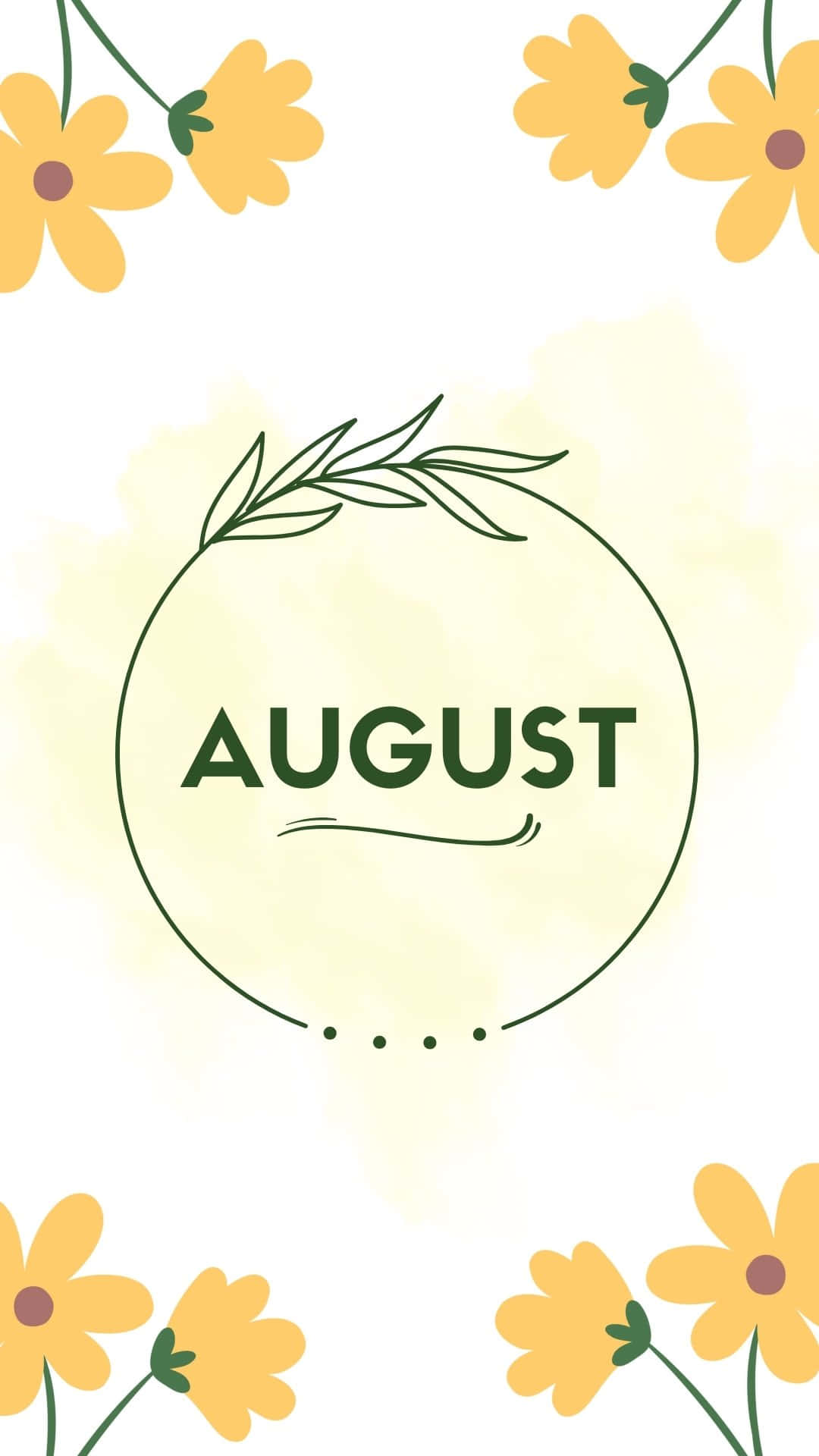 August, green circular wreath, yellow daisies, Full HD Phone Wallpaper