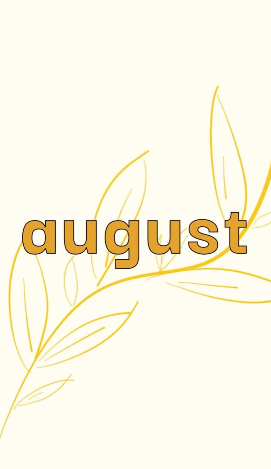 August Aesthetic, bold yellow letters, delicate yellow line drawings of leaves, HD Phone Wallpaper
