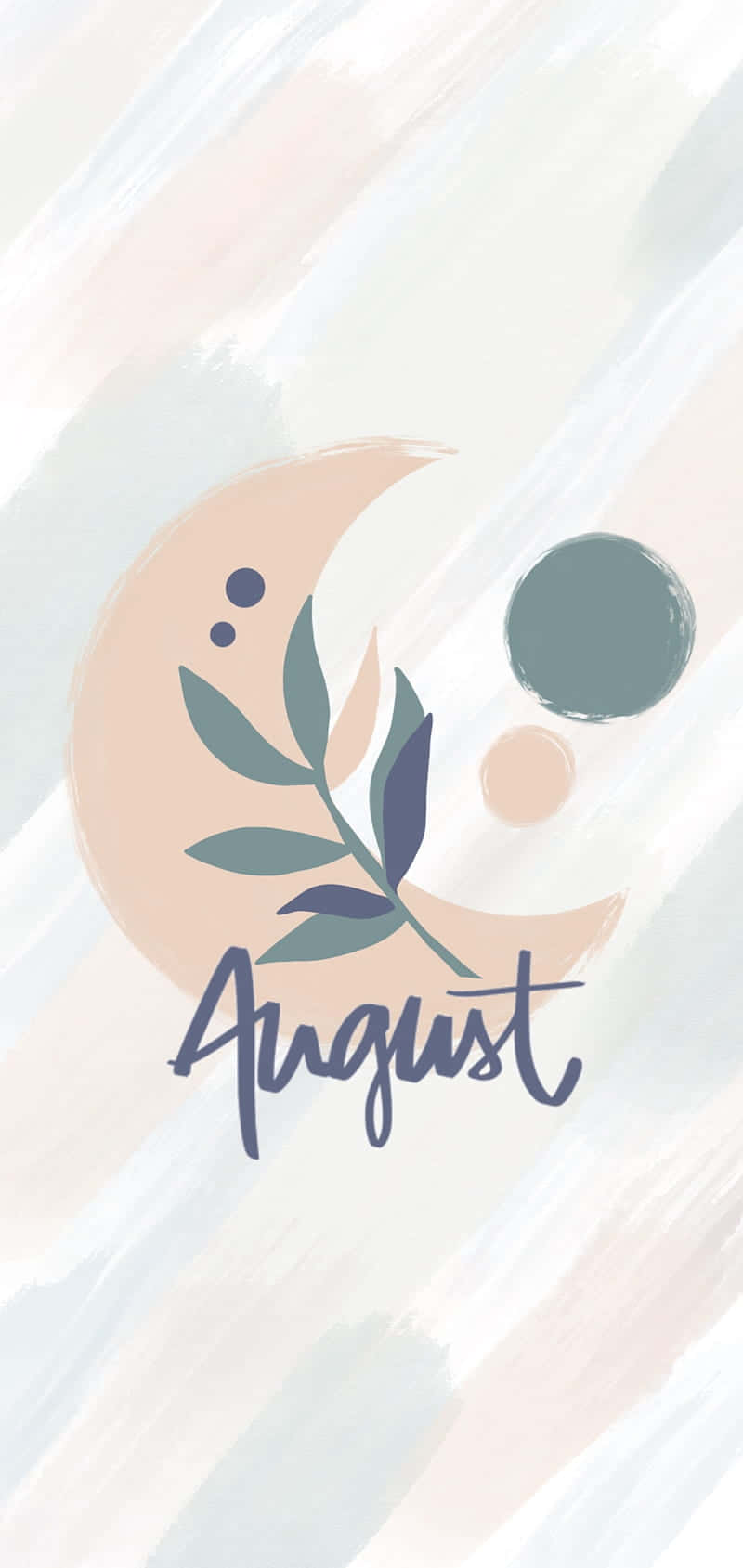 August, peach crescent moon, leafy branch, HD Phone Wallpaper