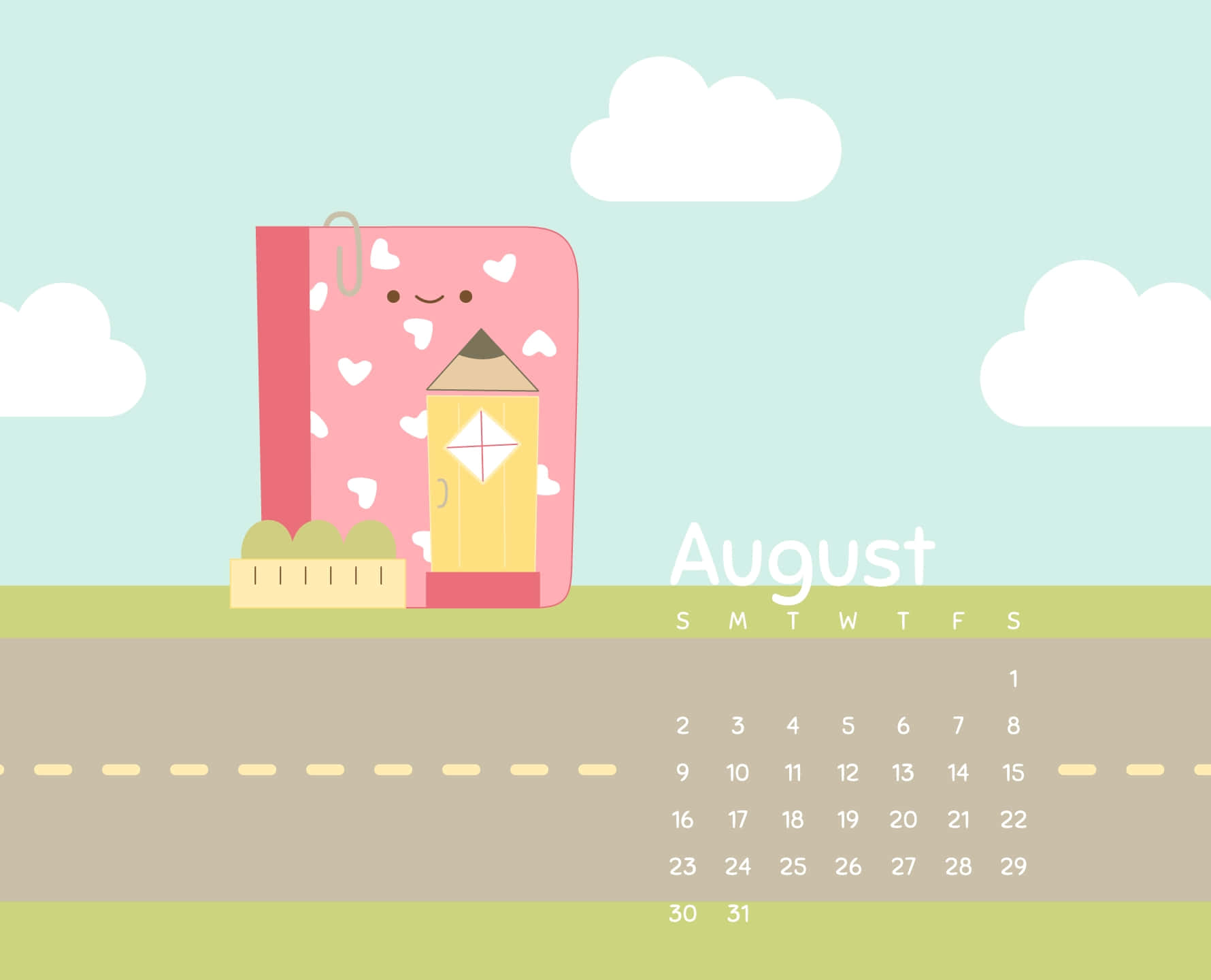 August Calendar Desktop Background, pink notebook, smiling face, HD Desktop Wallpaper