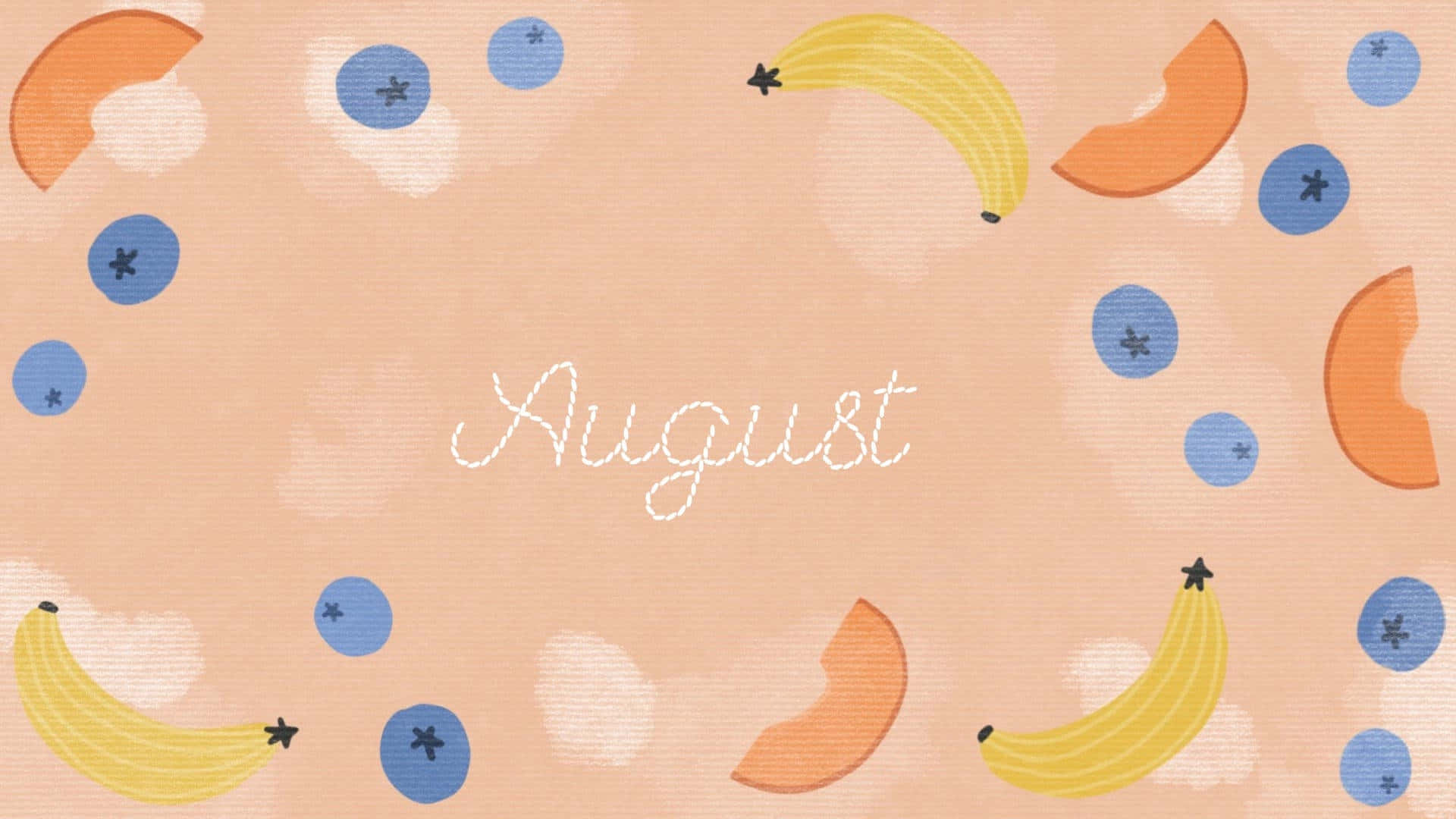 August, peachy background, illustrated bananas, Full HD Desktop Wallpaper