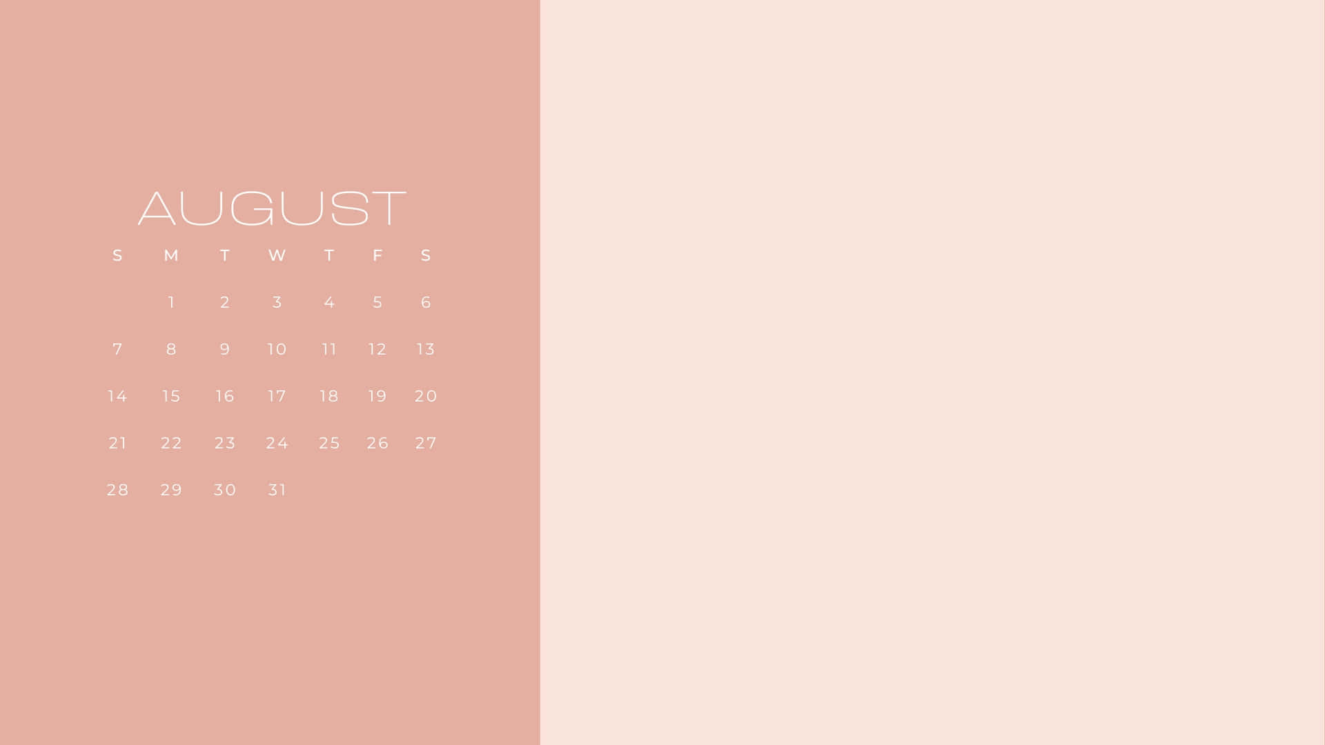 August, minimalist calendar, soft pink tones, Full HD Desktop Wallpaper