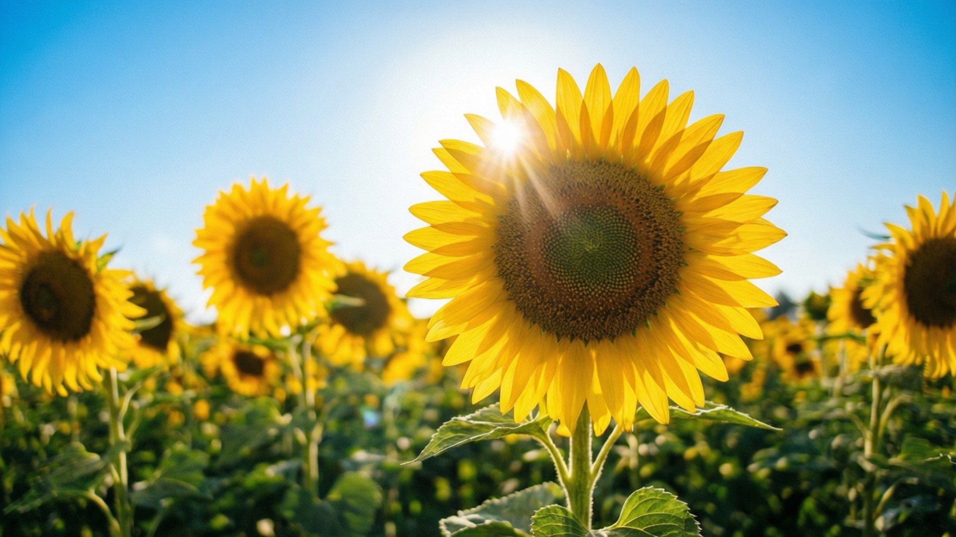 sunny august sunflowers, sunflower field, golden sunlight, Full HD Desktop Wallpaper