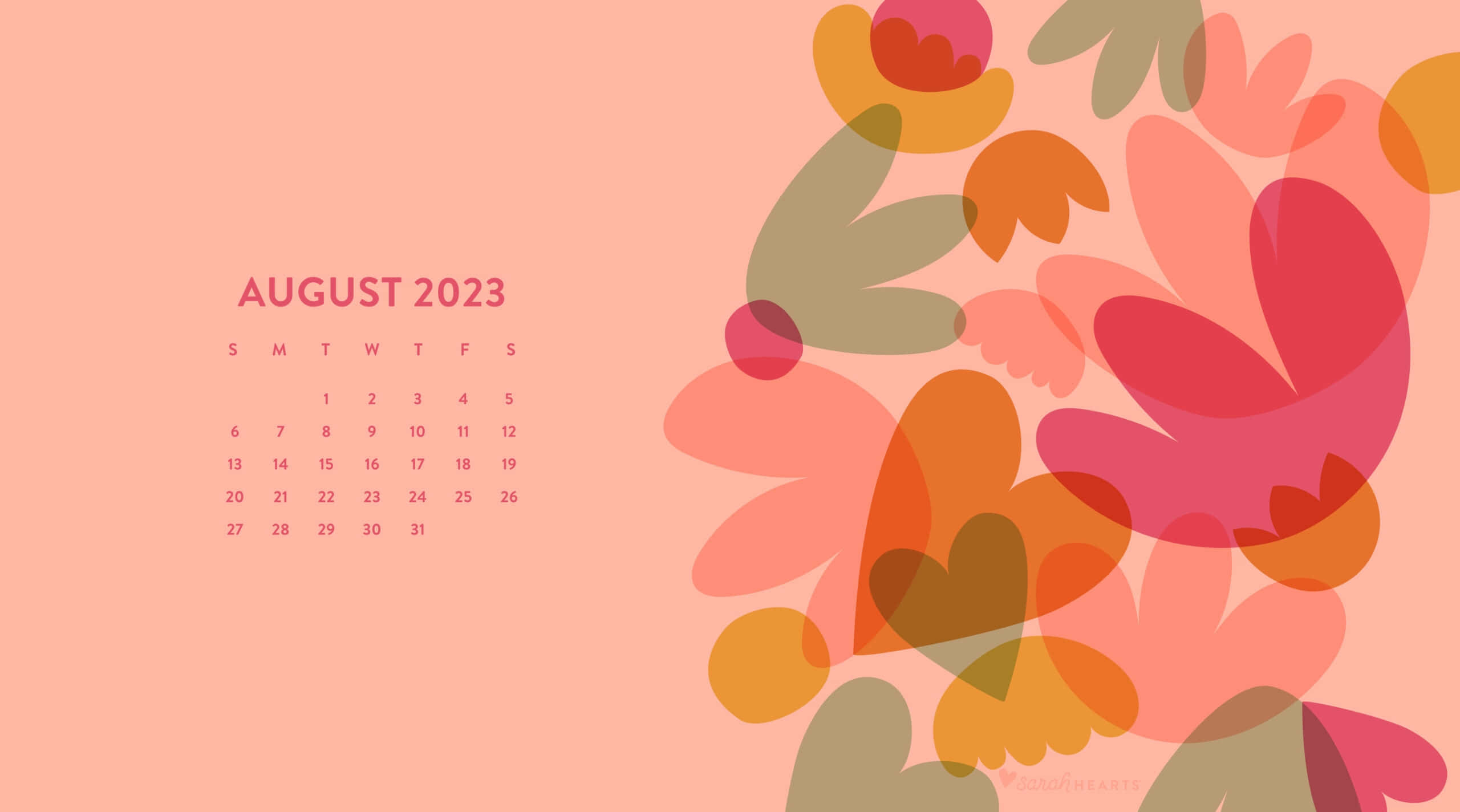 August 2023, peach, coral, 2K Desktop Wallpaper