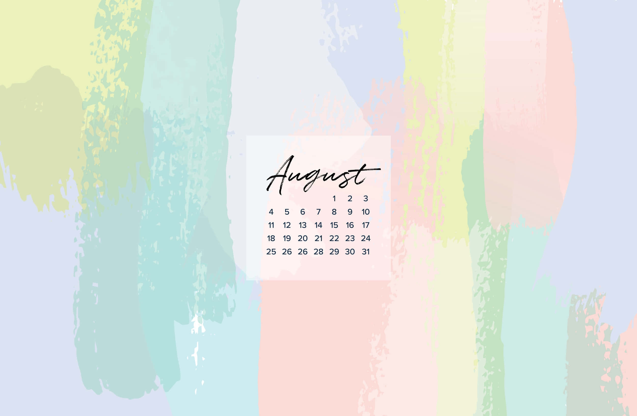 August Desktop Calendar, pastel brushstroke background, minimalist August calendar, Full HD Desktop Wallpaper