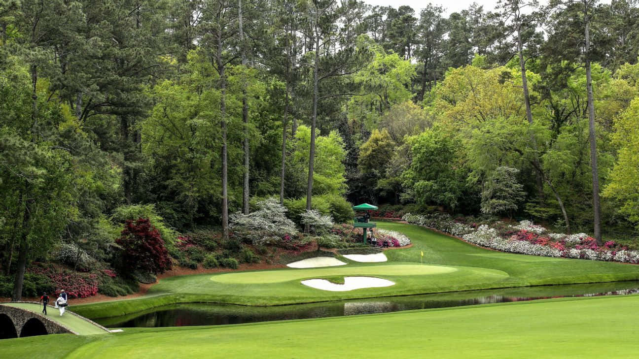 Augusta National Golf Course, pond, trees, HD Desktop Wallpaper