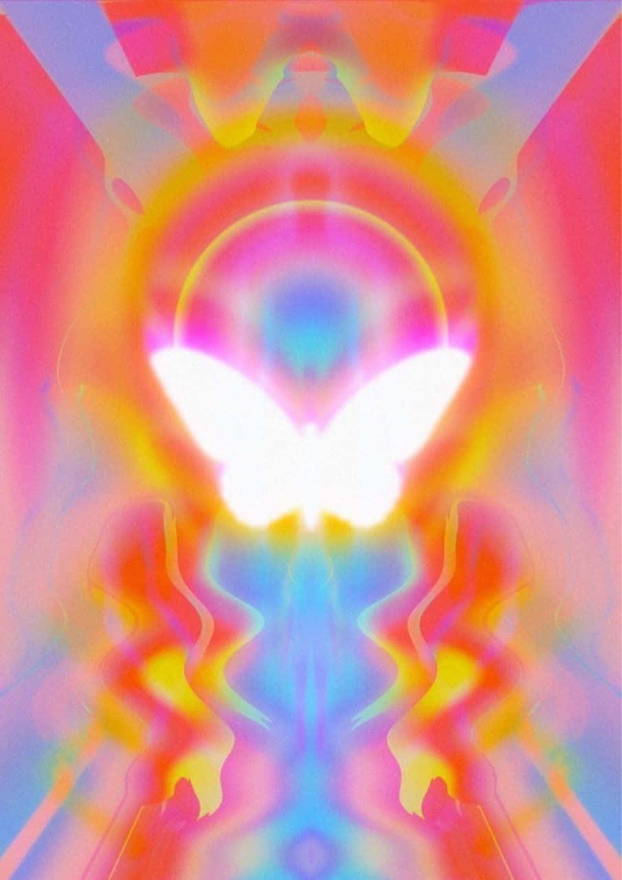 radiant white butterfly, psychedelic kaleidoscope, pink orange and blue hues, HD Phone Wallpaper
