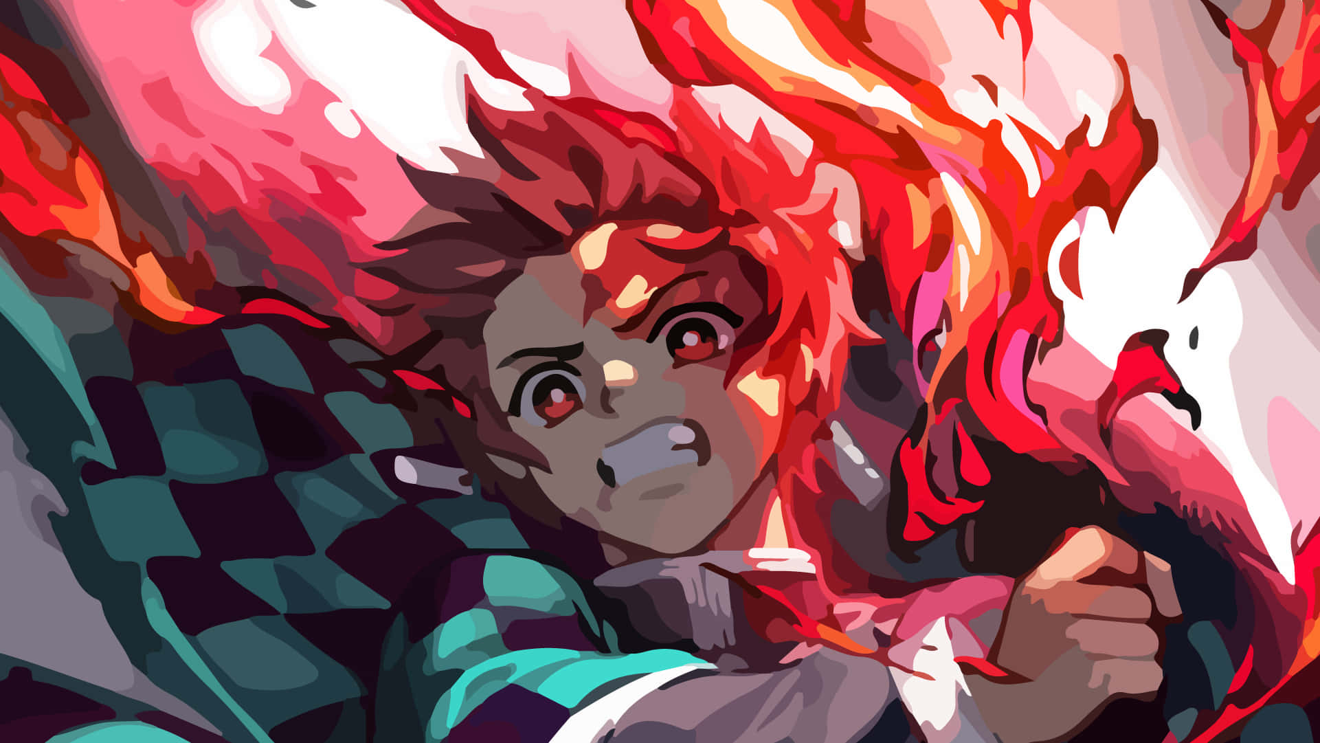 red aesthetic anime laptop, fiery-haired anime warrior, red eyes, Full HD Desktop Wallpaper
