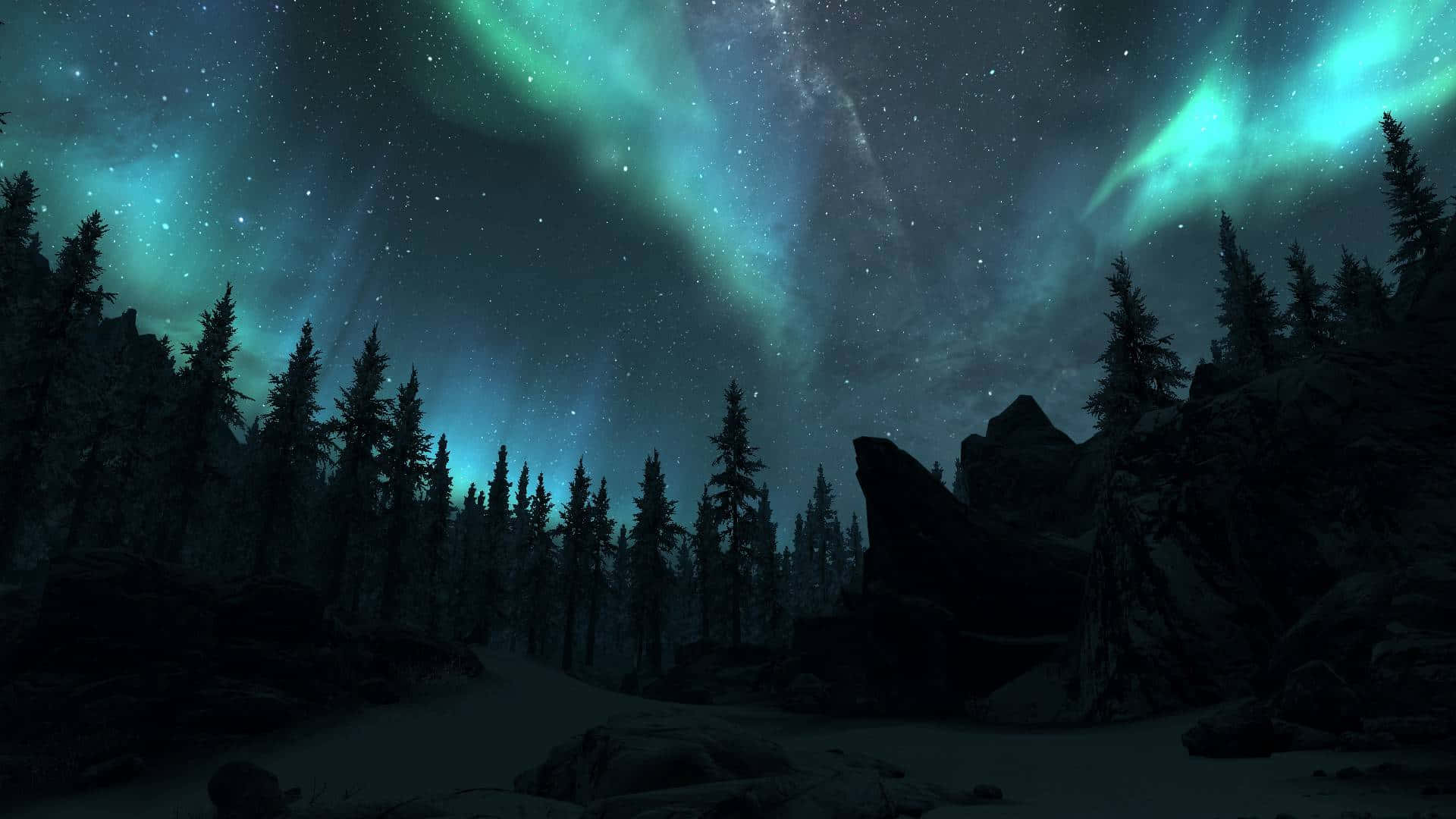 Aurora borealis, vibrant green, starry night sky, Full HD Desktop Wallpaper