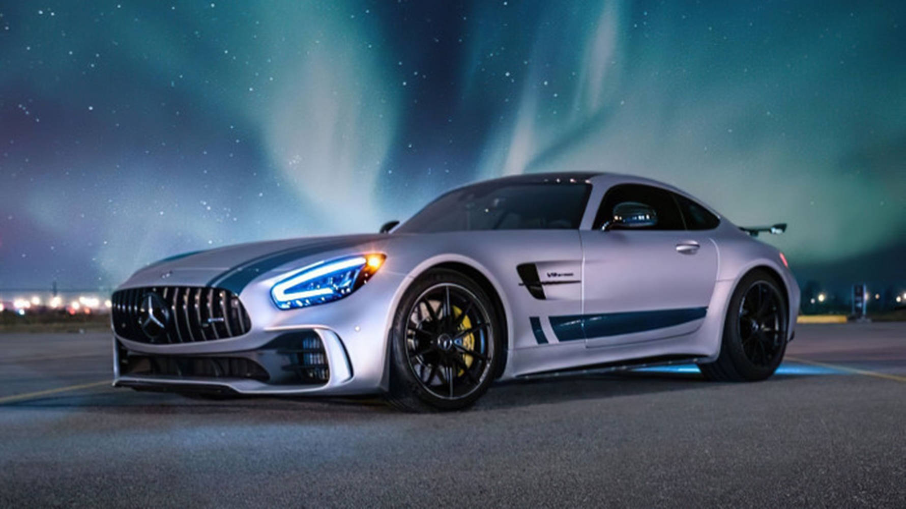 2021 Mercedes AMG GTR, Aurora Borealis, silver, HD Desktop Wallpaper