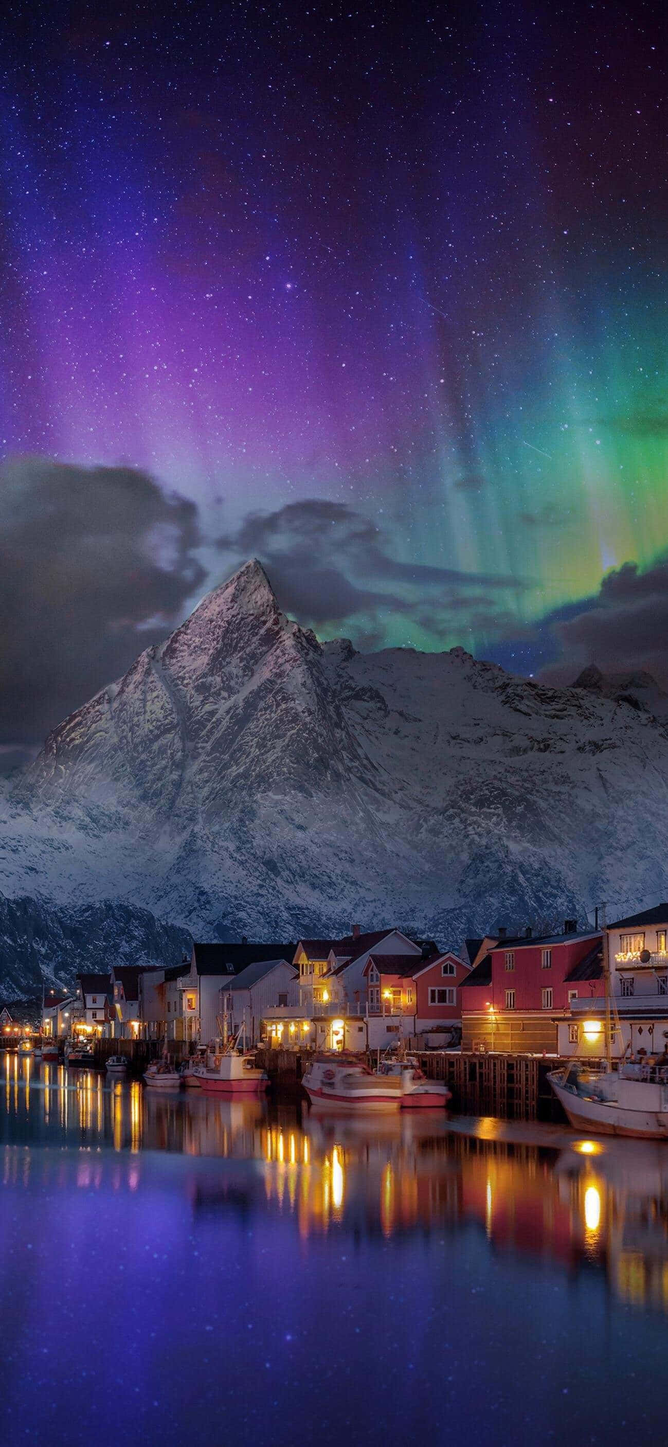 iPhone X OLED, Aurora borealis, purple, 2K Phone Wallpaper
