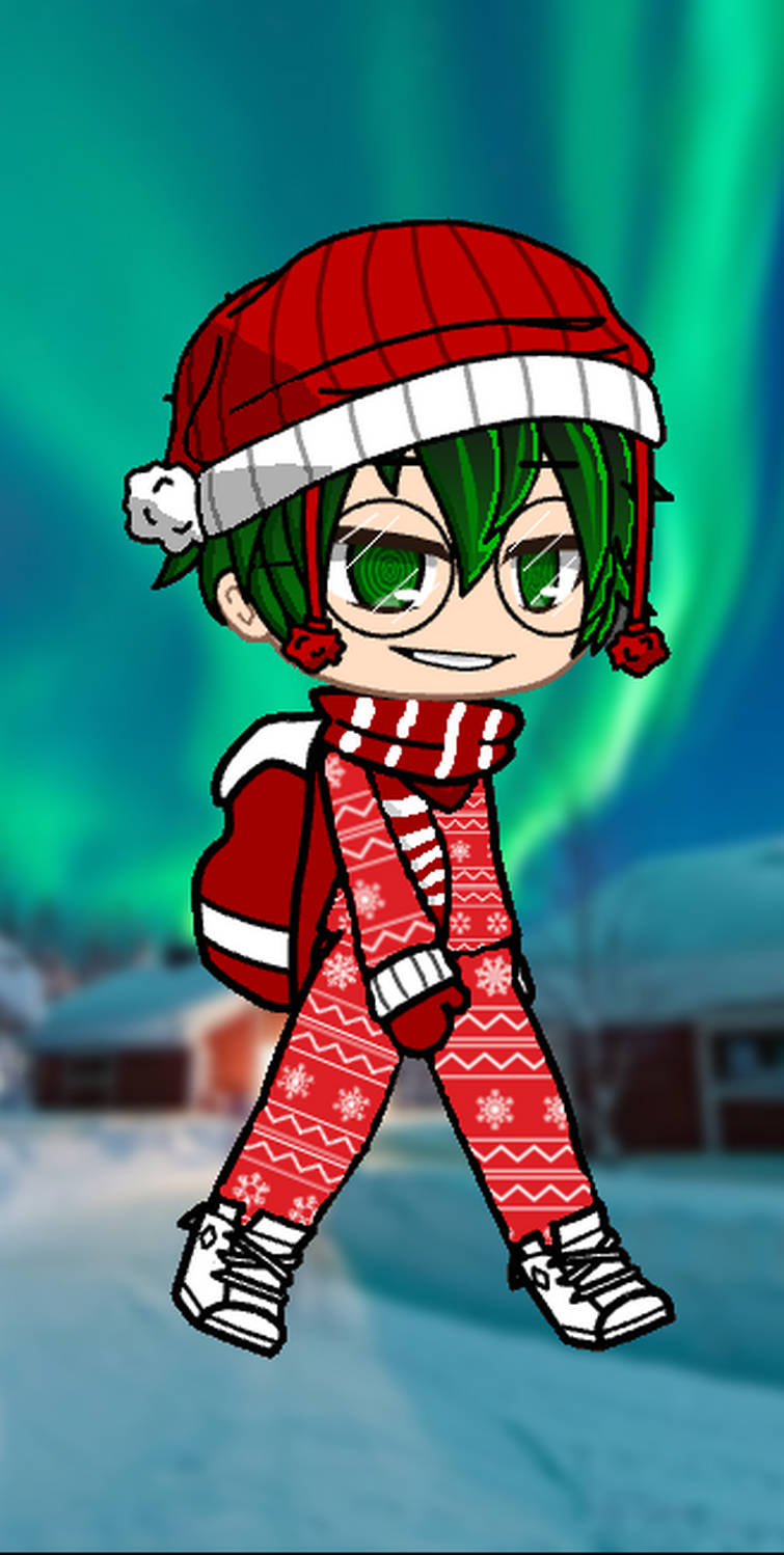 Aurora borealis, Christmas PFP, chibi anime character, HD Phone Wallpaper