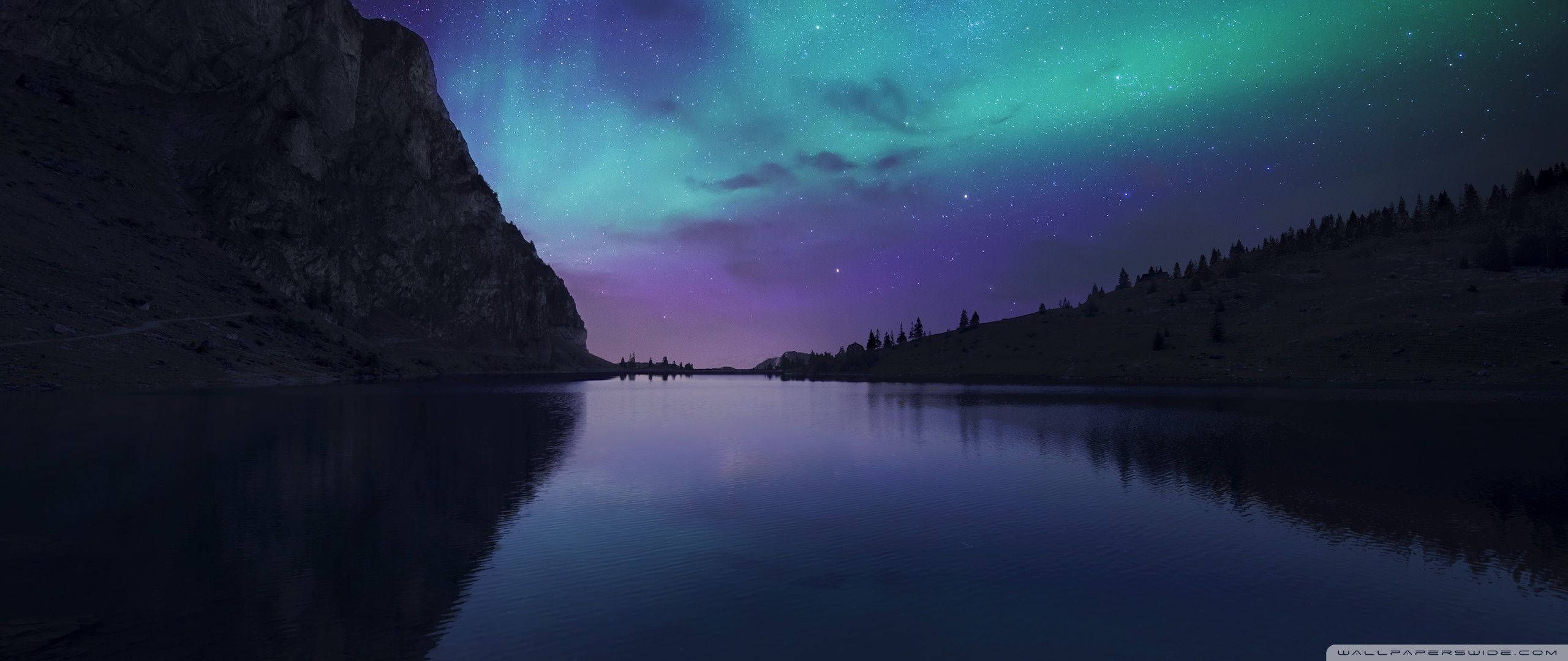 Aurora borealis, vibrant green, purple, 2K Desktop Wallpaper