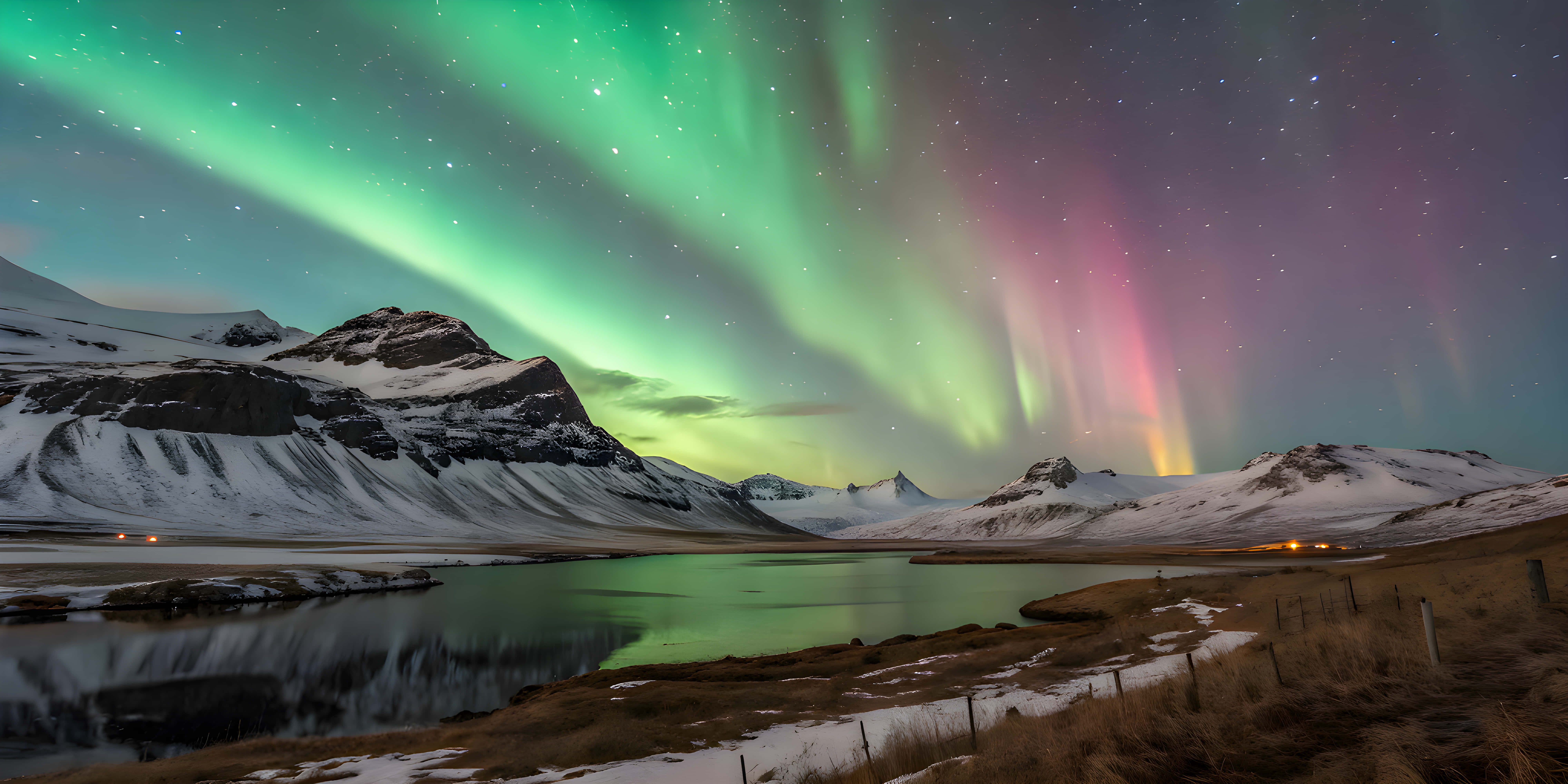 Aurora borealis, green auroras, pink auroras, 8K Desktop Wallpaper