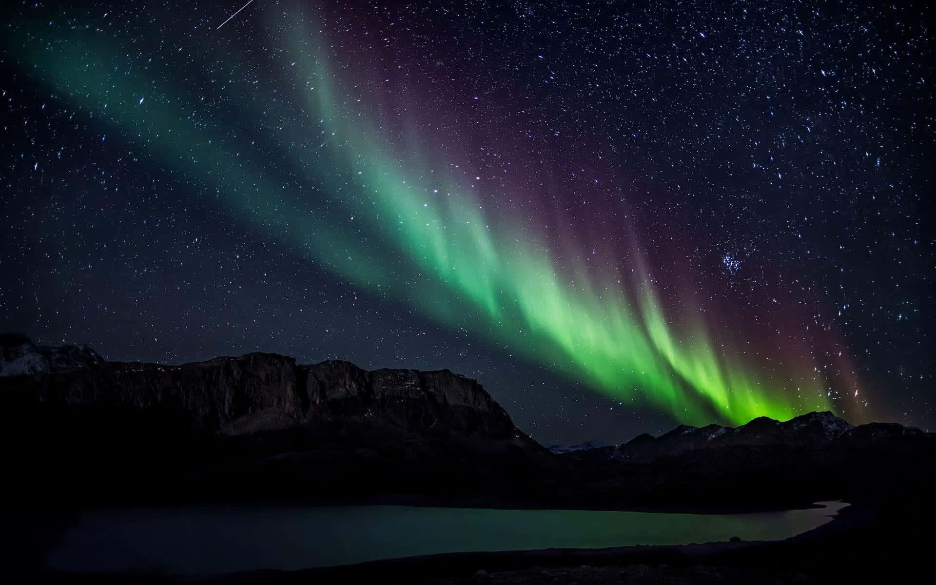 Aurora borealis, green and purple, starry night sky, Full HD Desktop Wallpaper