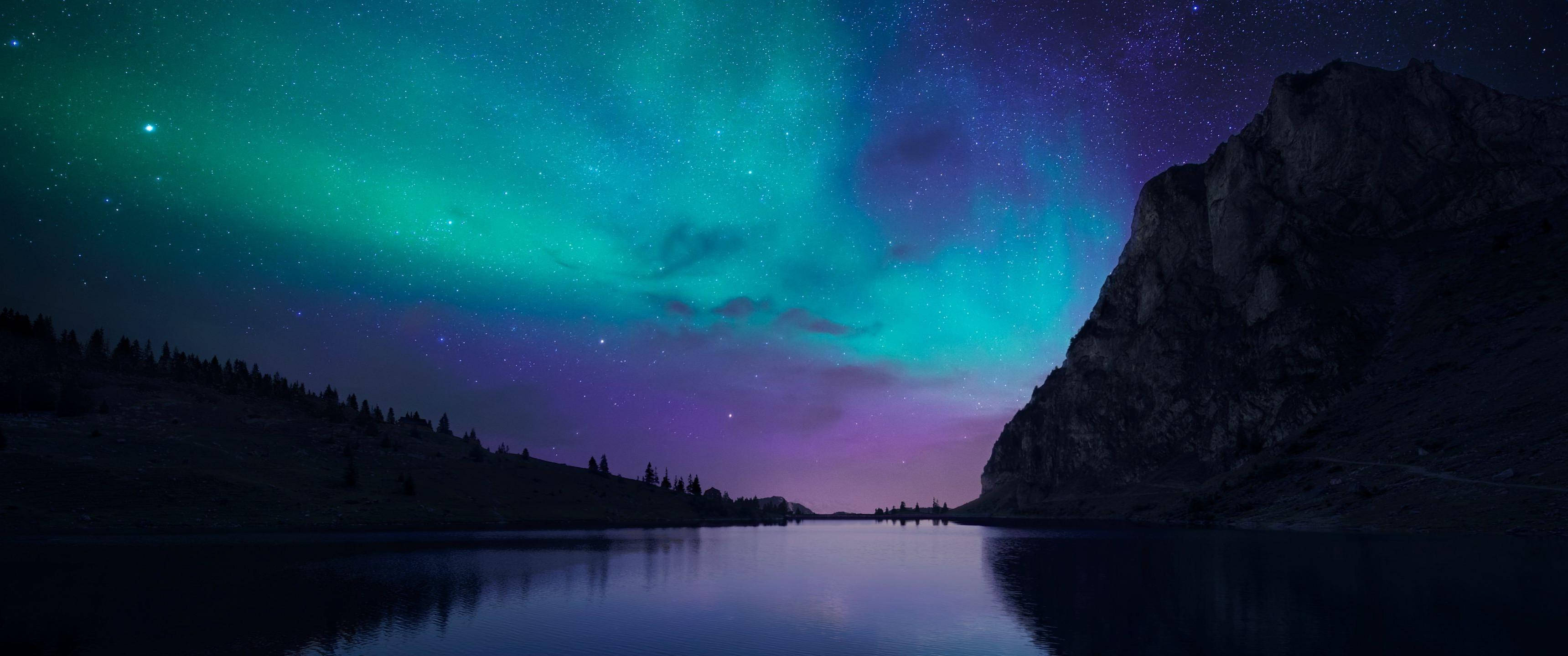 Aurora borealis, vibrant green, purple, 2K Desktop Wallpaper