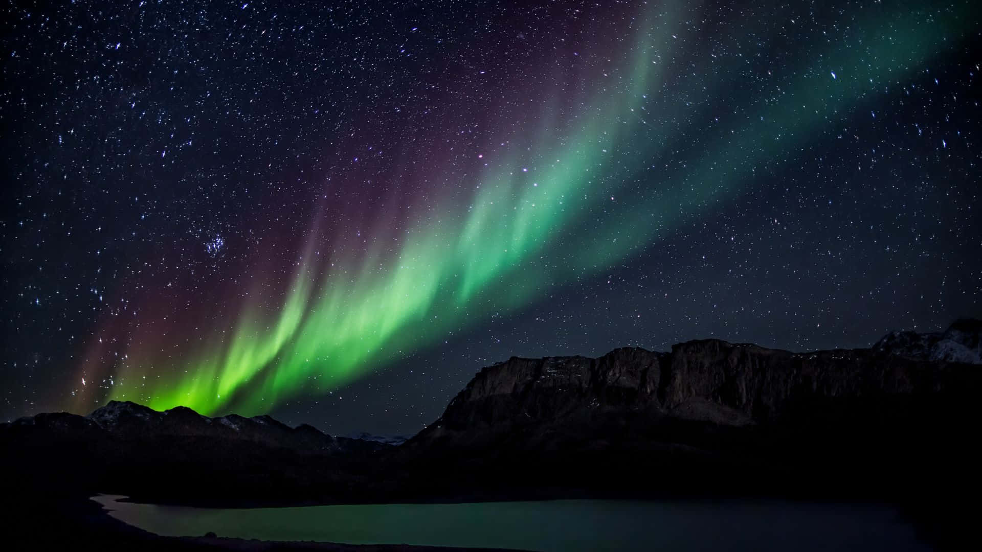 Aurora borealis, green and purple, starry night sky, Full HD Desktop Wallpaper