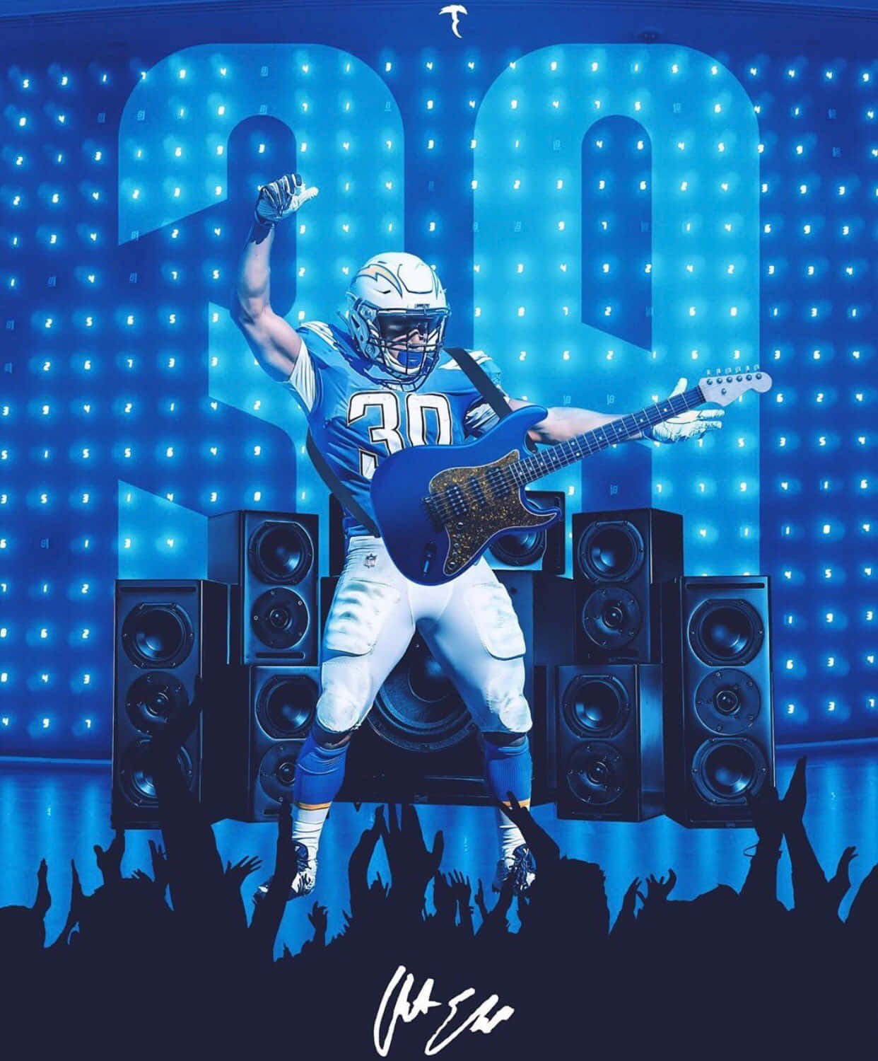 Austin Ekeler, blue jersey, glowing blue '20' backdrop, HD Phone Wallpaper