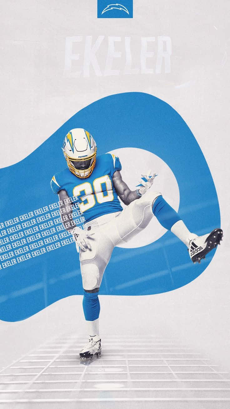 Austin Ekeler, blue and white uniform, bold blue wave graphic, HD Phone Wallpaper