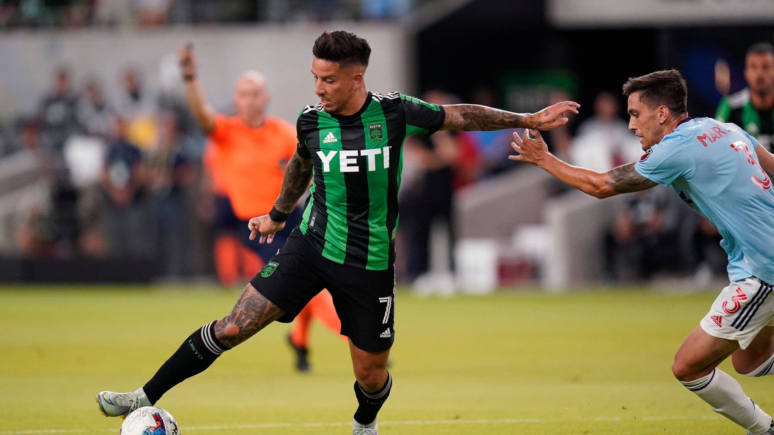 Austin FC, green and black striped jersey, light blue jersey, 2K Desktop Wallpaper