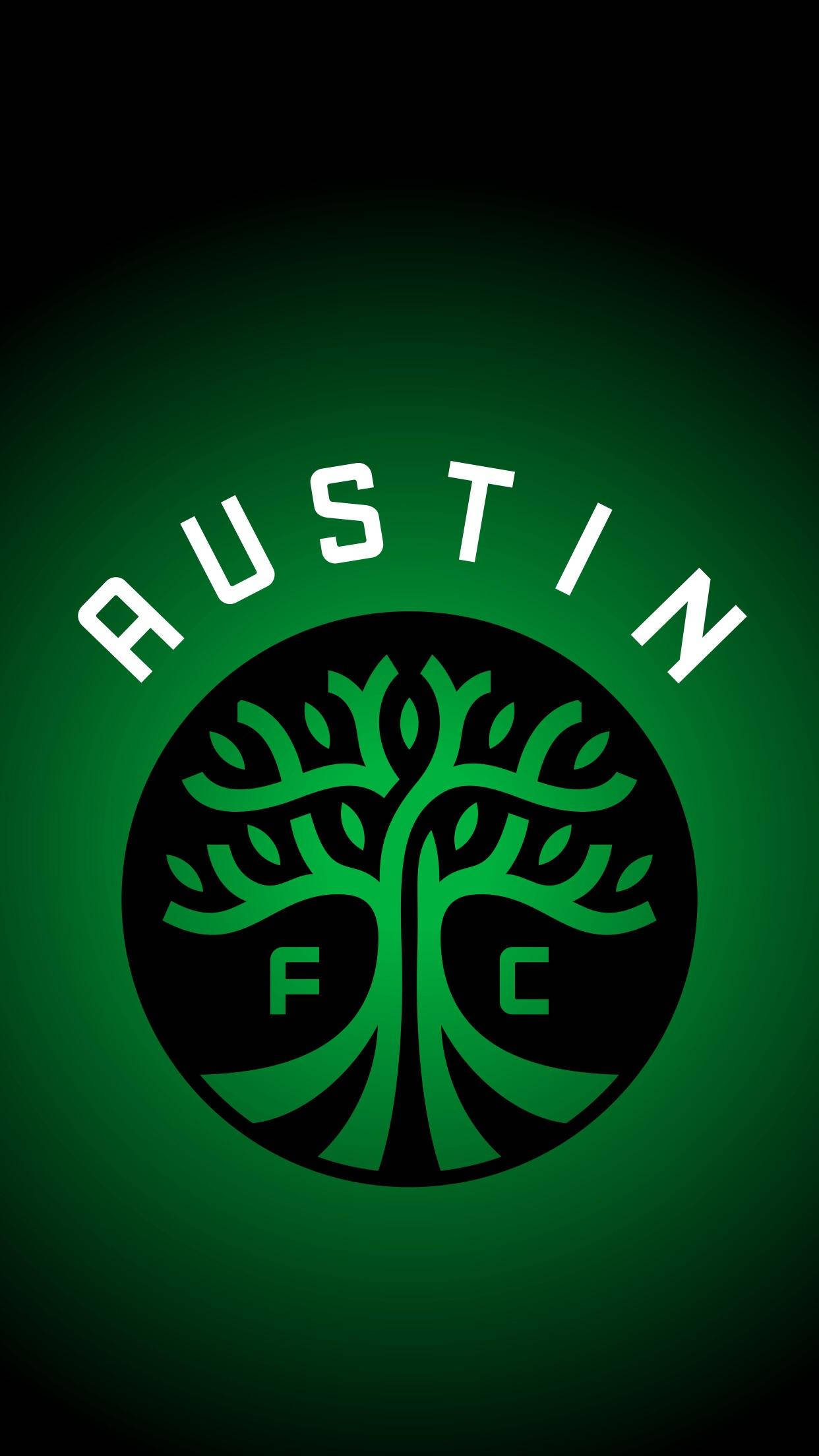 Austin FC, green tree emblem, dark gradient background, Full HD Phone Wallpaper