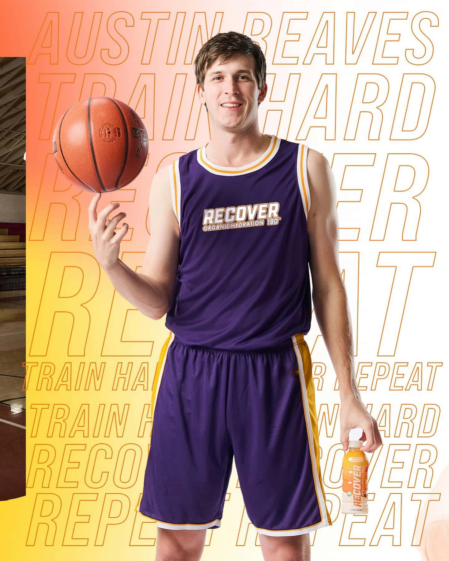 Austin Reaves, purple uniform, vibrant orange yellow gradient background, HD Phone Wallpaper