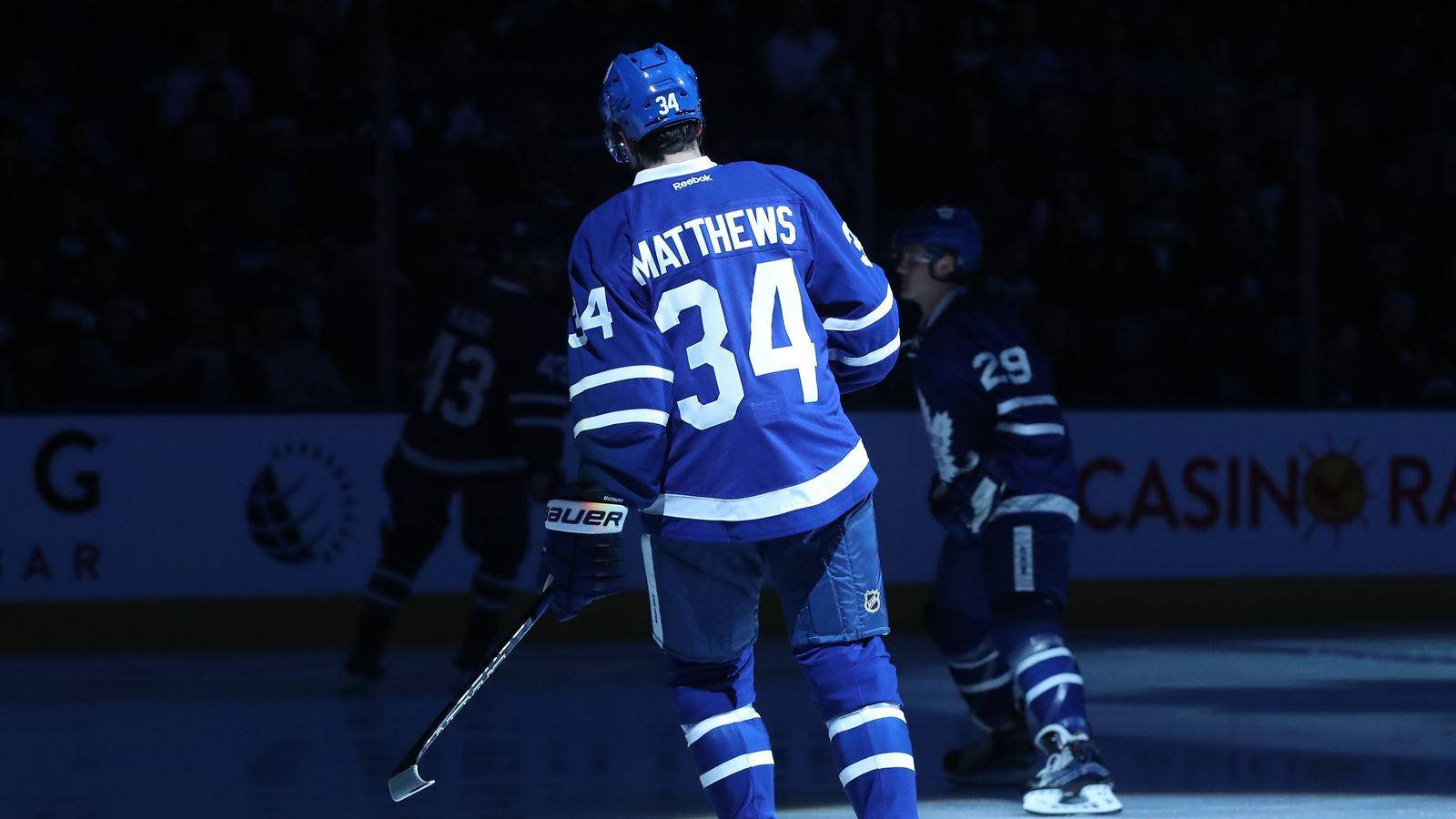 Auston Matthews, number 34, blue jersey, HD Desktop Wallpaper
