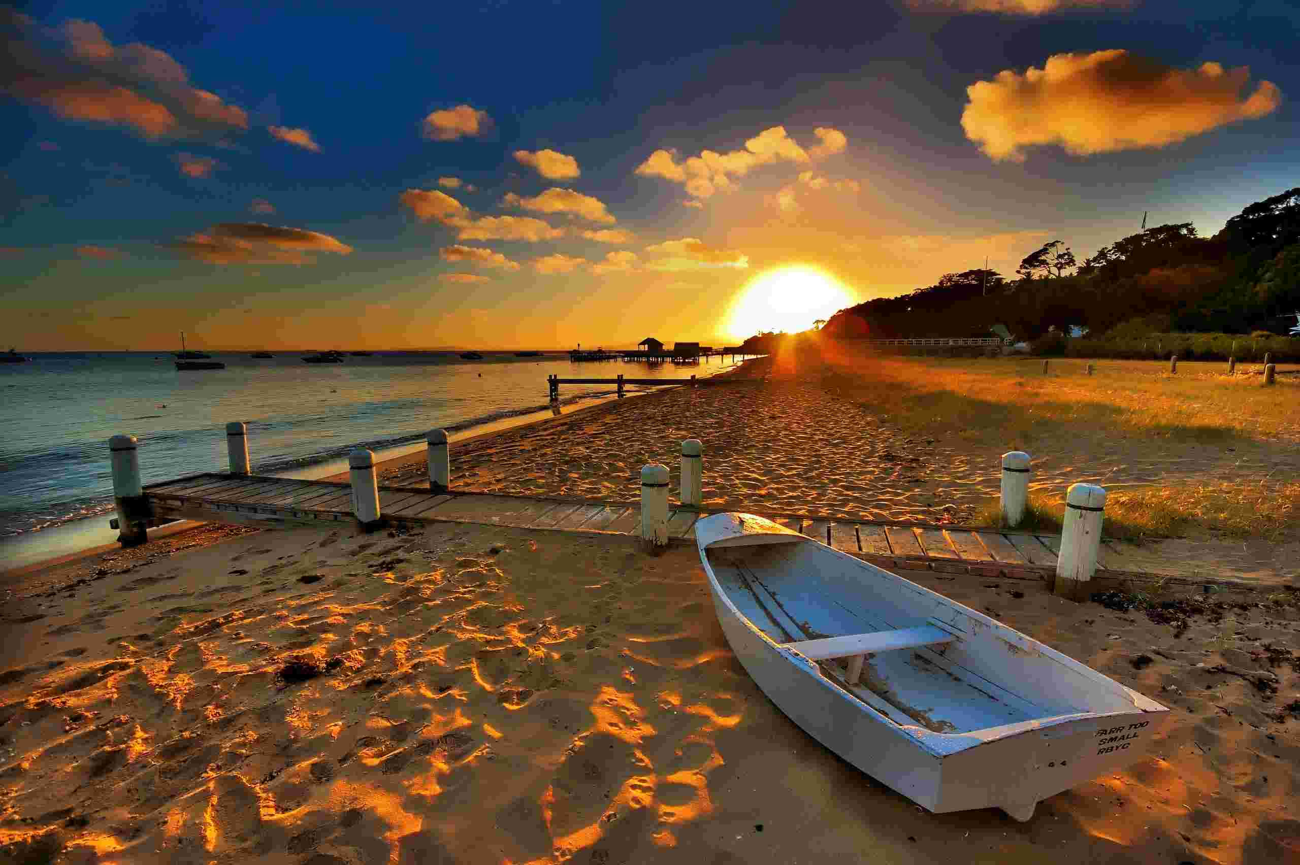Australia Beach, sunset, golden sand, 2K Desktop Wallpaper