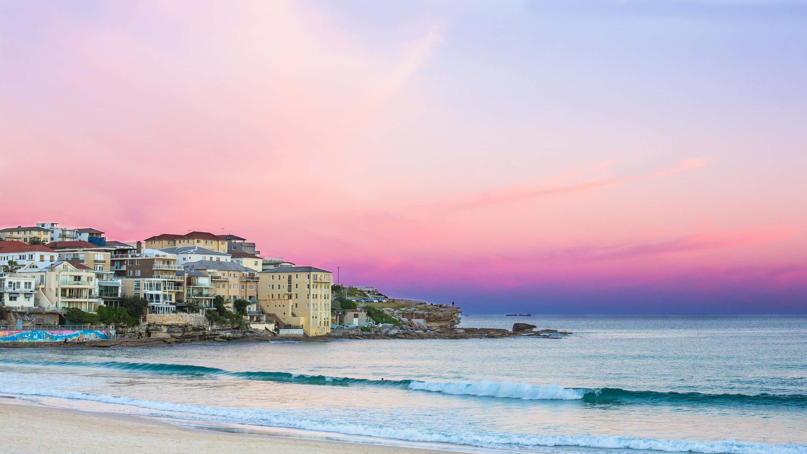 Australia Beach, pastel pink, purple sunset, 2K Desktop Wallpaper