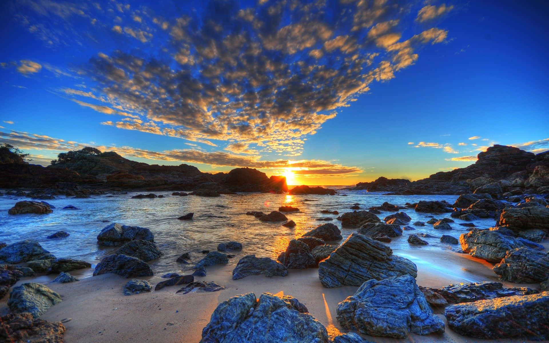 Australia Beach, Sunset, golden clouds, Full HD Desktop Wallpaper