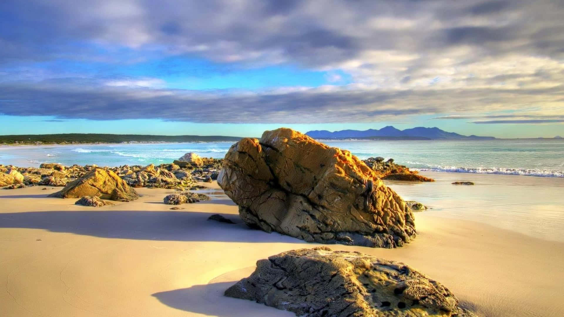 Australia Beach, Sunset, golden rocks, Full HD Desktop Wallpaper