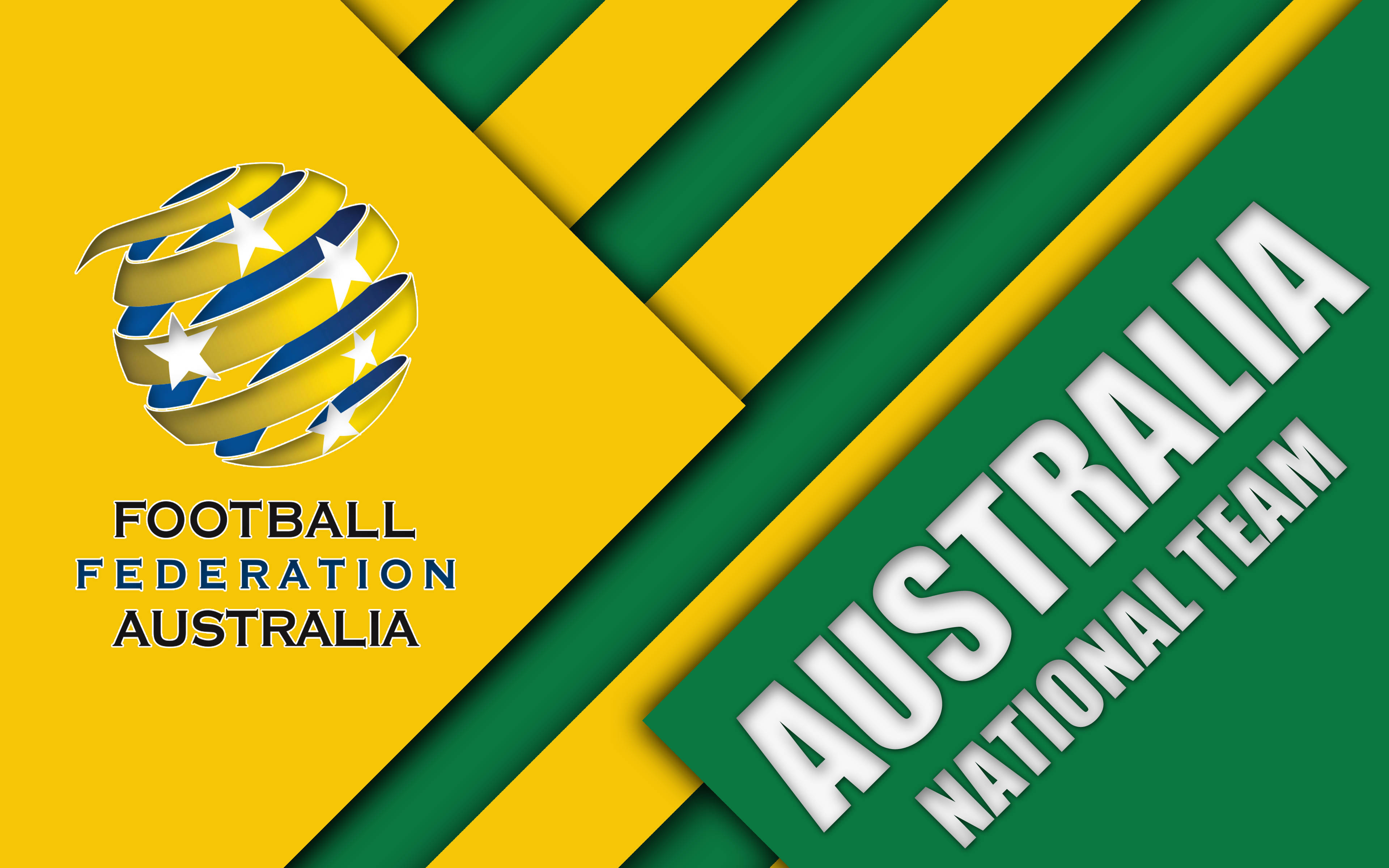 Australia National Football Team, minimal logo, diagonal yellow and green stripes, 4K Desktop Wallpaper