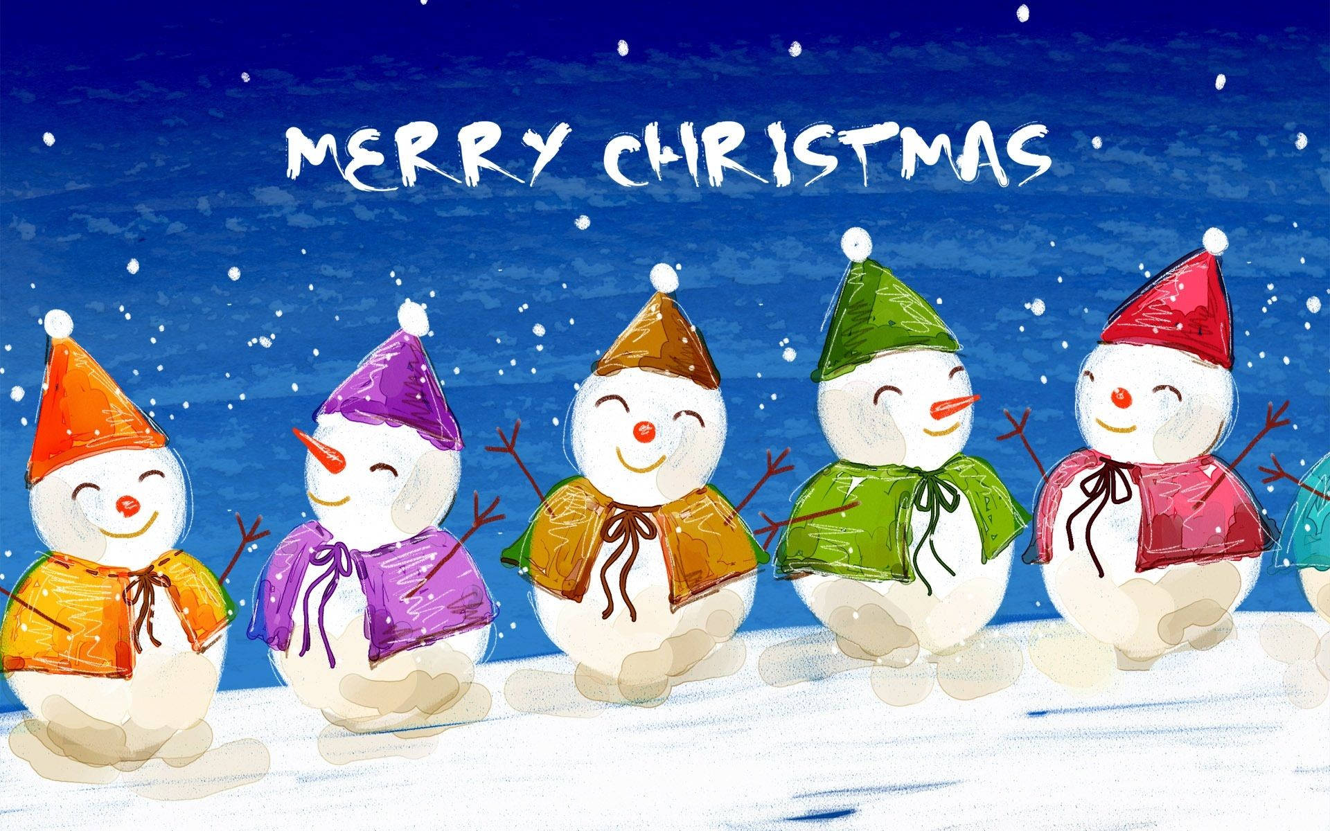 Australian Christmas, colorful snowmen, snowy field, Full HD Desktop Wallpaper