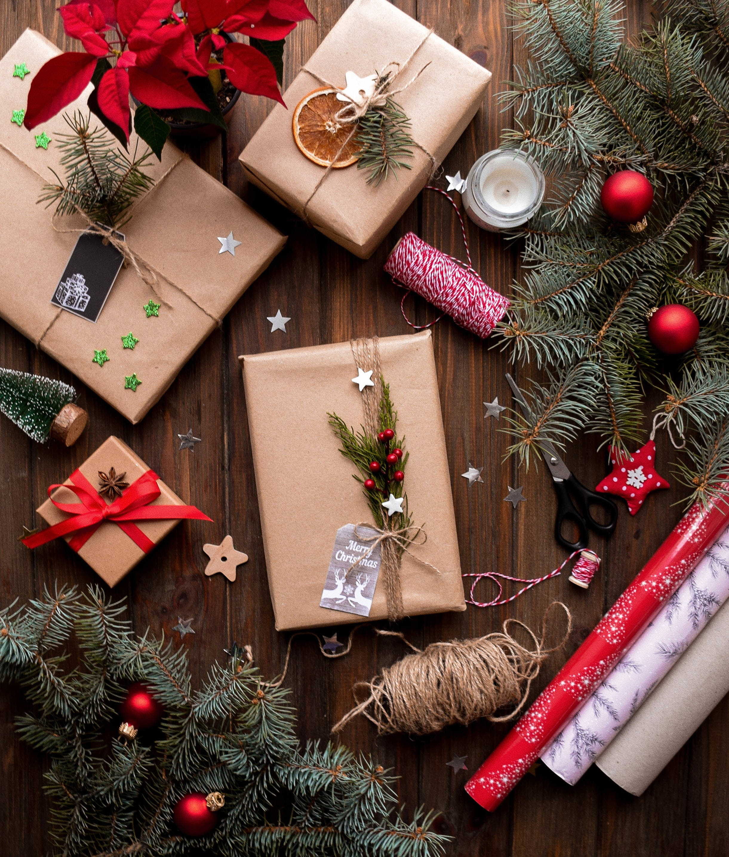 Australian Christmas, brown paper, twine, 2K Phone Wallpaper