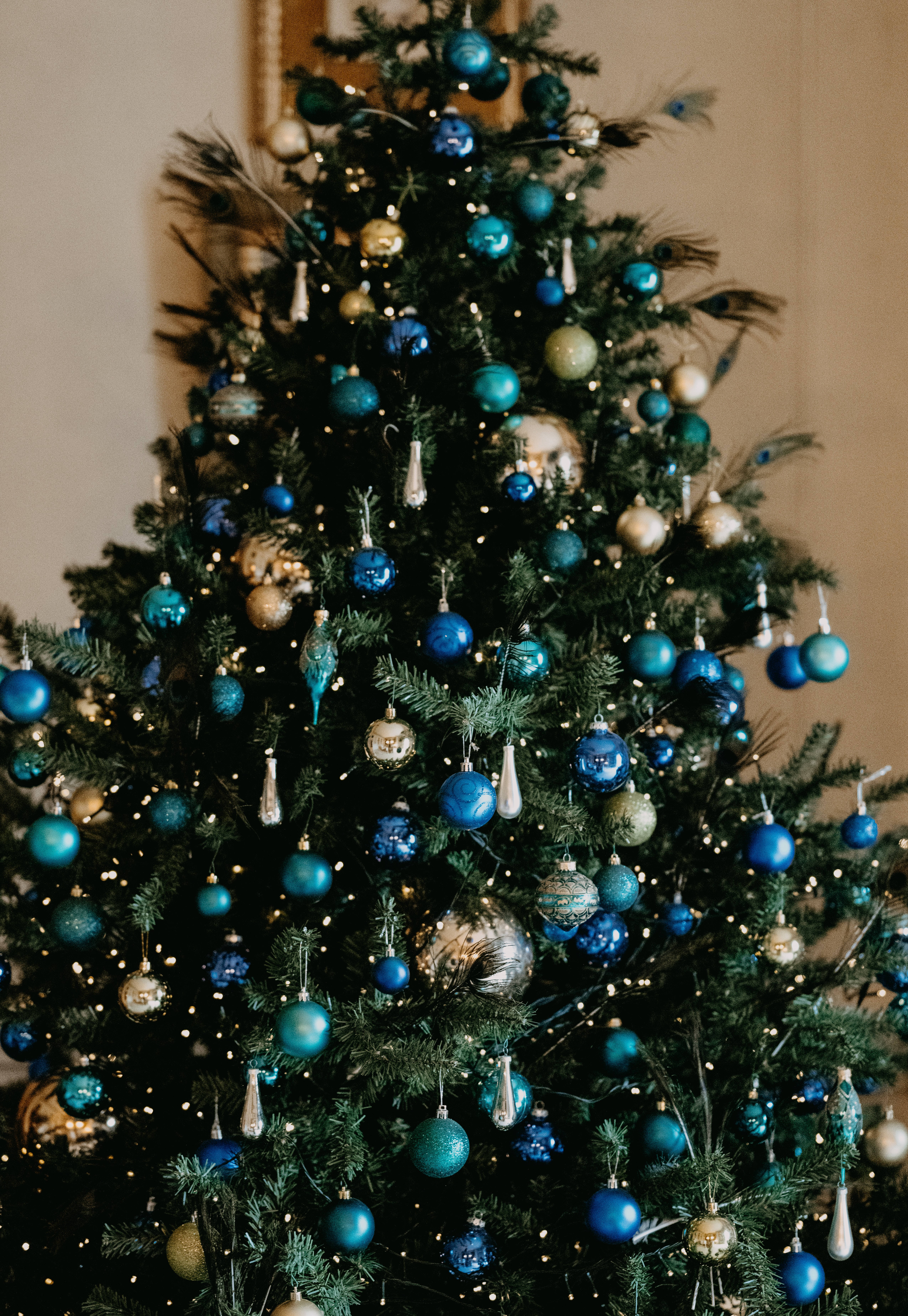 Australian Christmas, blue tree, shimmering blue ornaments, 5K Phone Wallpaper