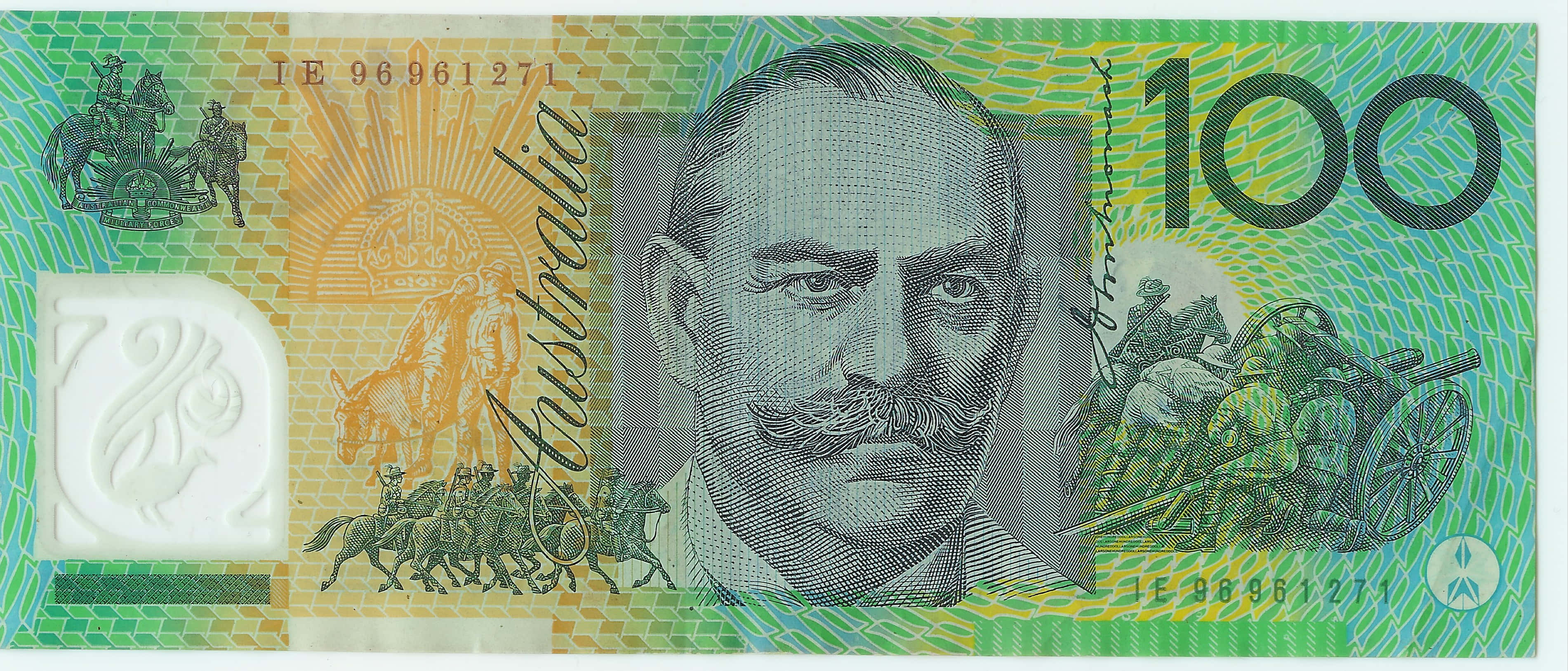Australian Dollar, 100-dollar bill, portrait of a man with a mustache, 2K Desktop Wallpaper