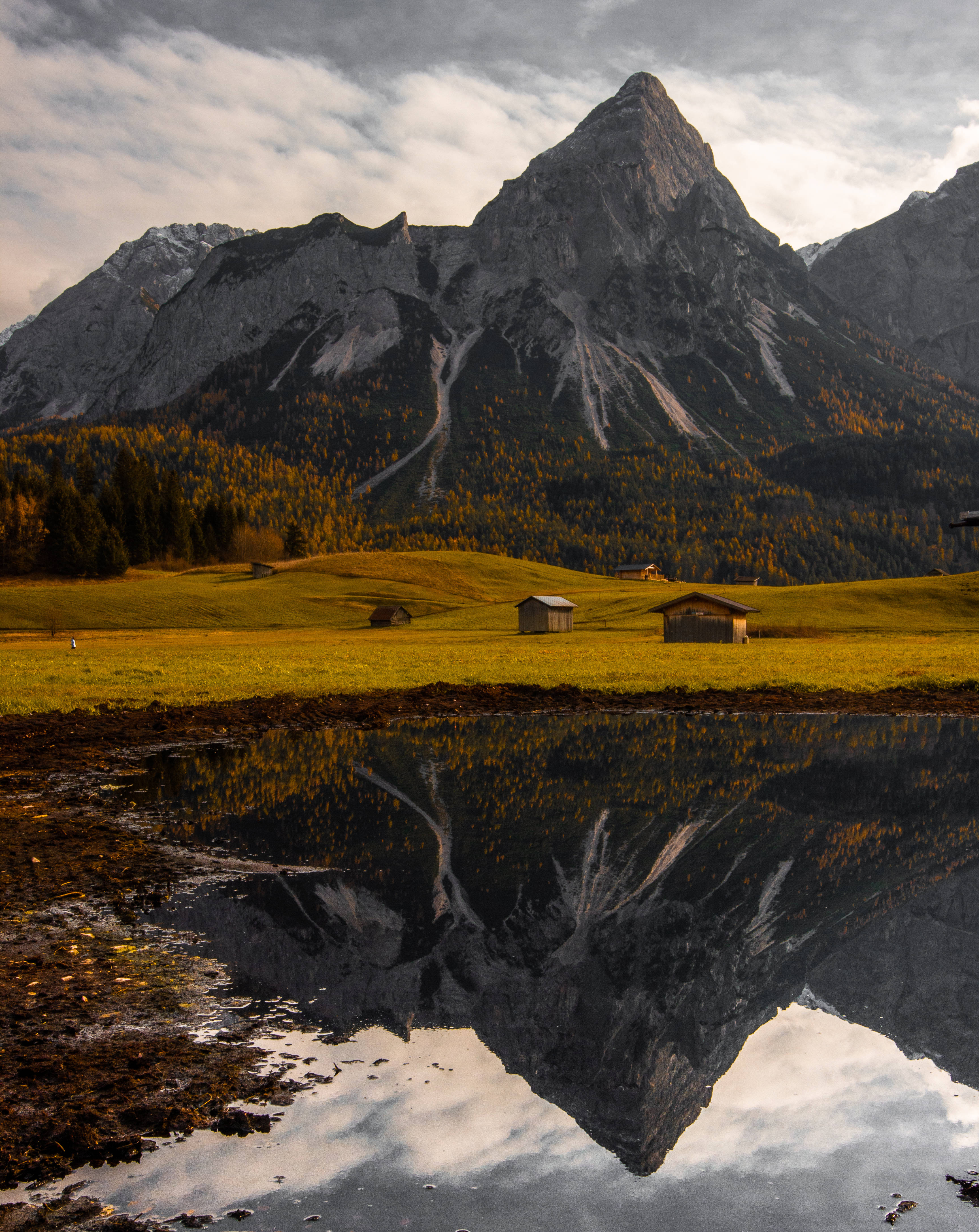 Austria, mountain peak, alpine pond, 4K Phone Wallpaper