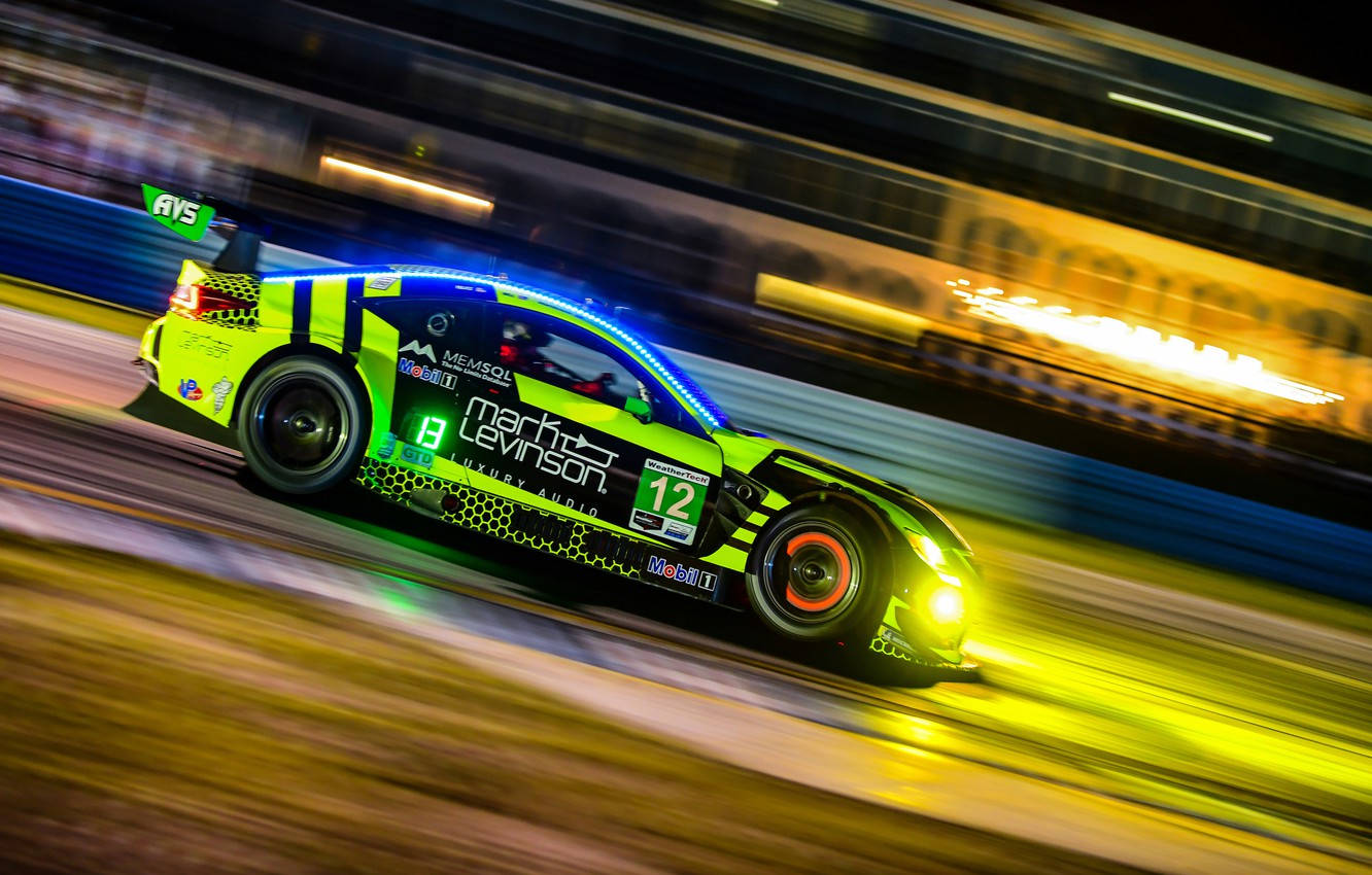 neon green, race car, night, HD Desktop Wallpaper