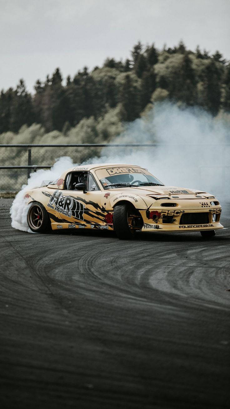 gold and black drift car, heavy smoke, tight turn, HD Phone Wallpaper