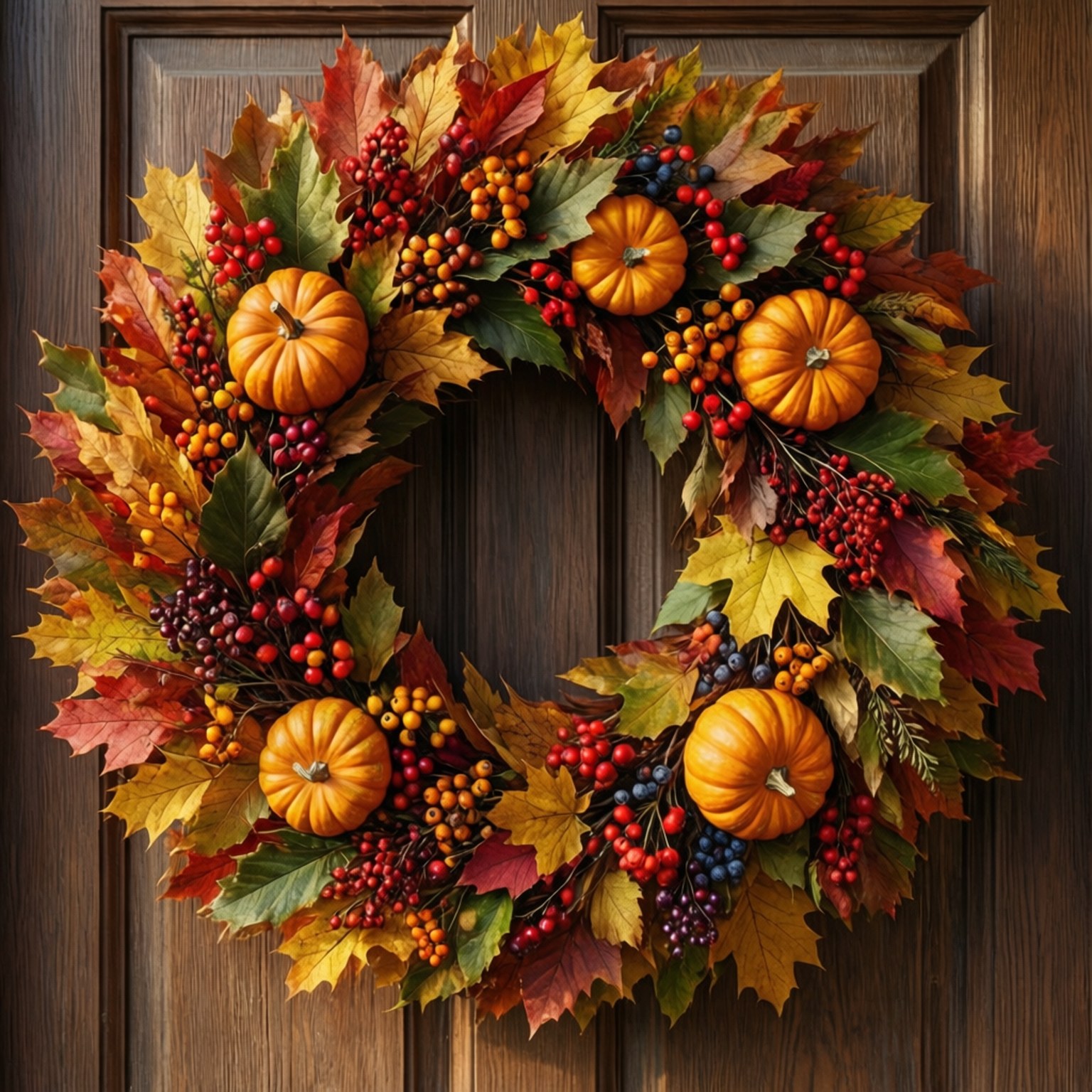 autumn wreath, door, top-down view, HD Desktop Wallpaper